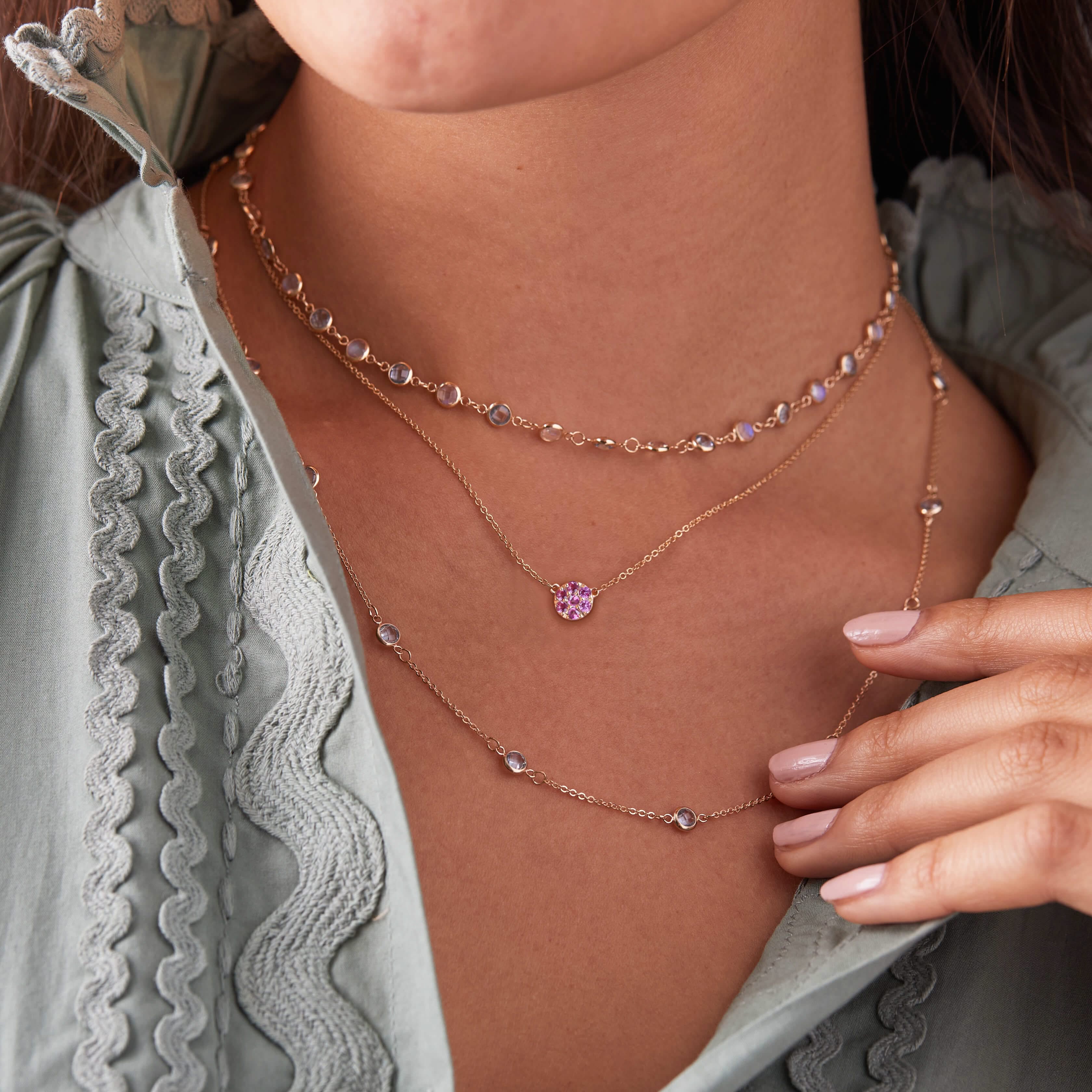 Rosecliff Pink Sapphire Mini Necklace in Solid 14k Gold (October) - Image 9