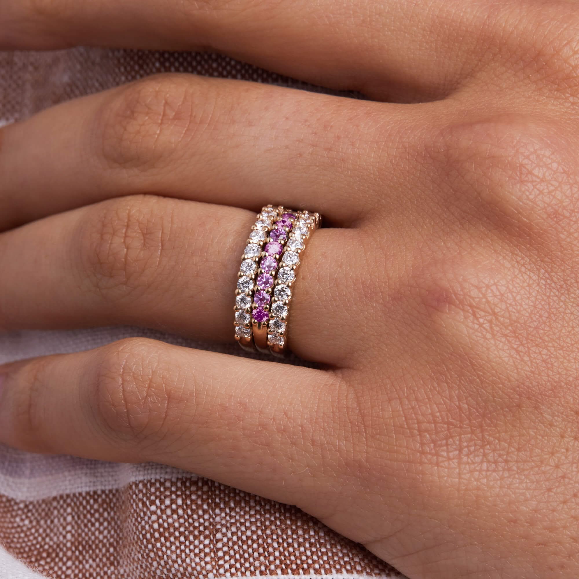 Rosecliff Pink Sapphire Stackable Ring in 14k Gold (October) - Image 10