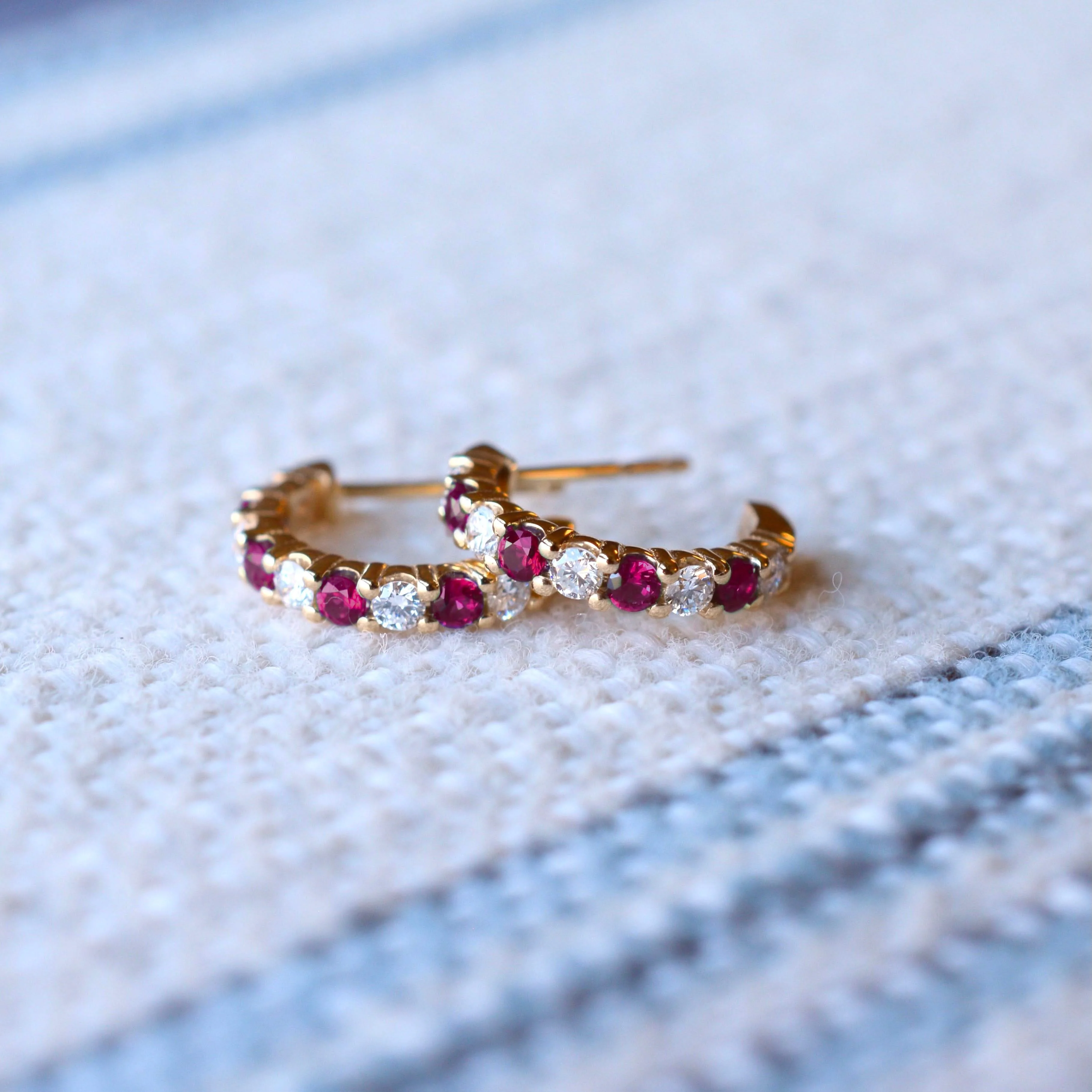 Rosecliff Diamond & Ruby Huggie Hoop Earrings in 14k Gold (July) - Image 6