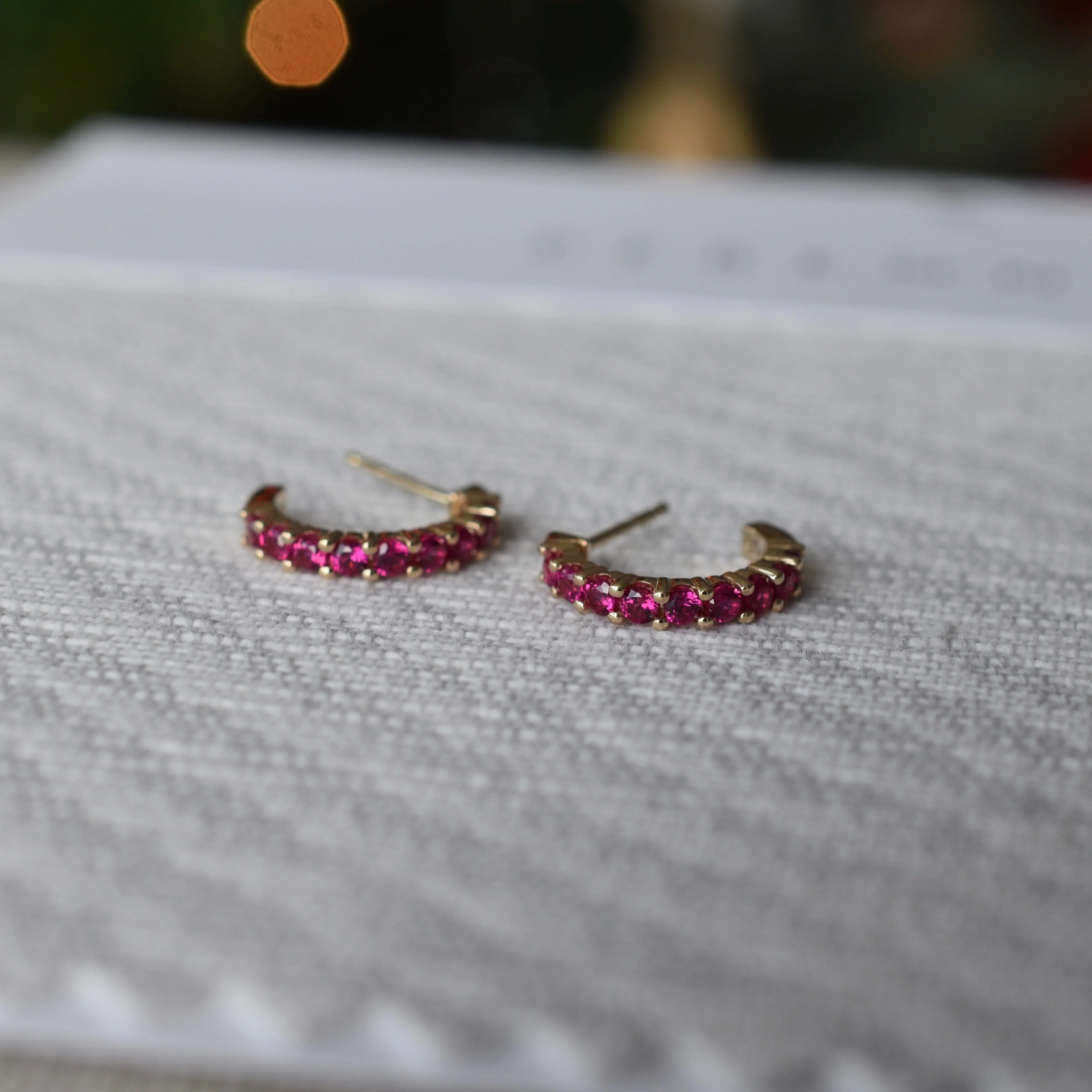 Rosecliff Ruby Huggie Hoop Earrings in 14k Gold (July) - Image 8