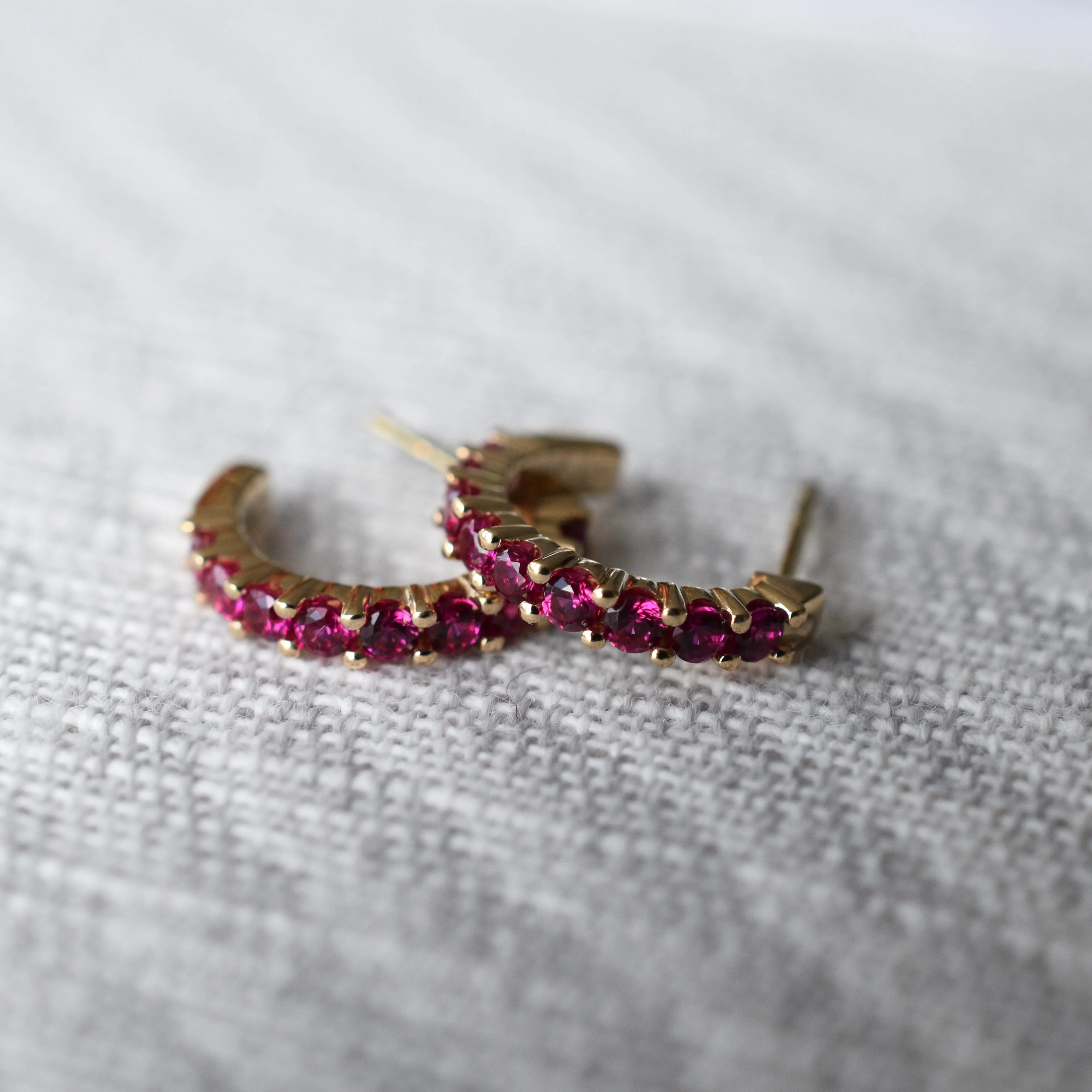 Rosecliff Ruby Huggie Hoop Earrings in 14k Gold (July) - Image 9