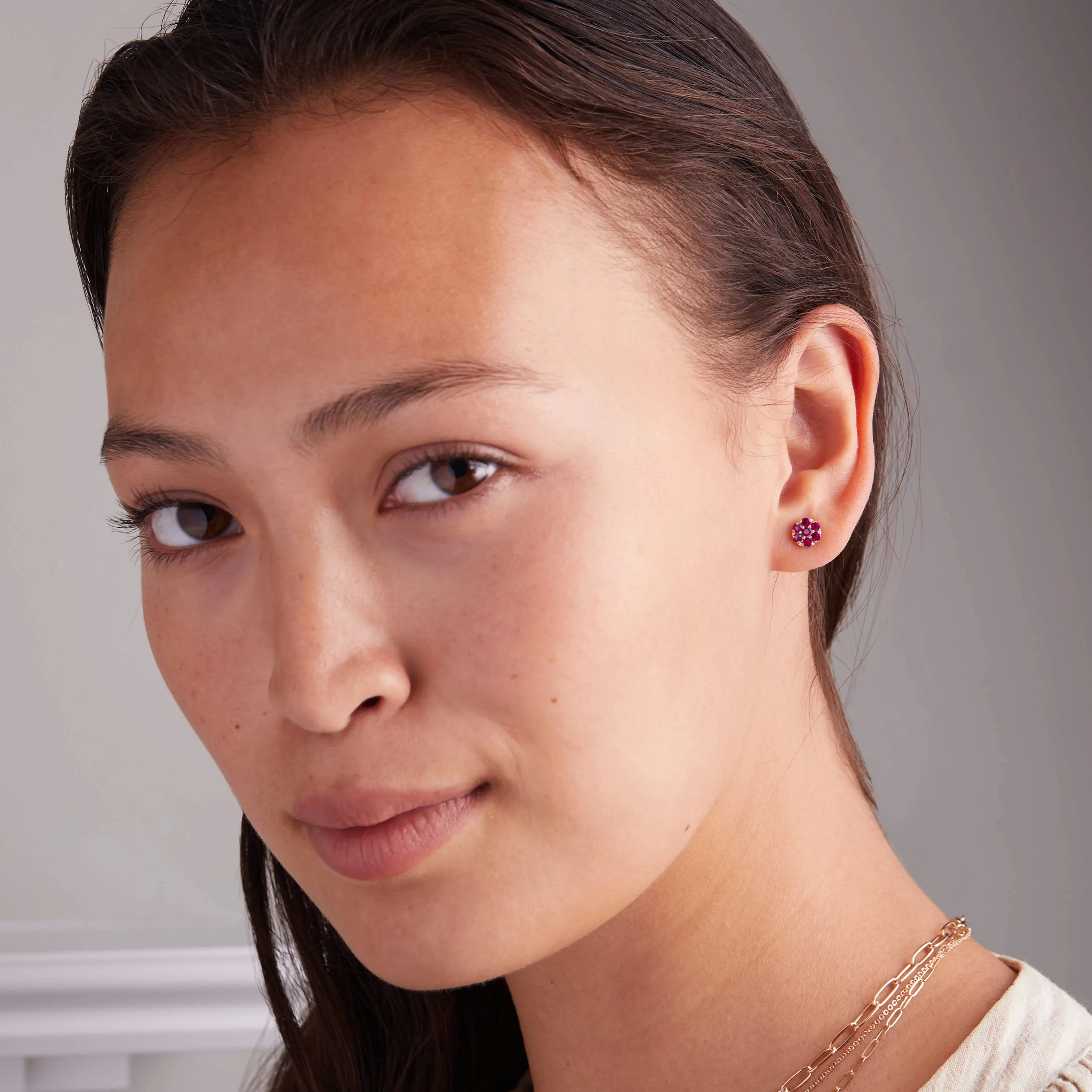 Rosecliff Ruby Mini Stud Earrings in Solid 14k Gold (July) - Image 2