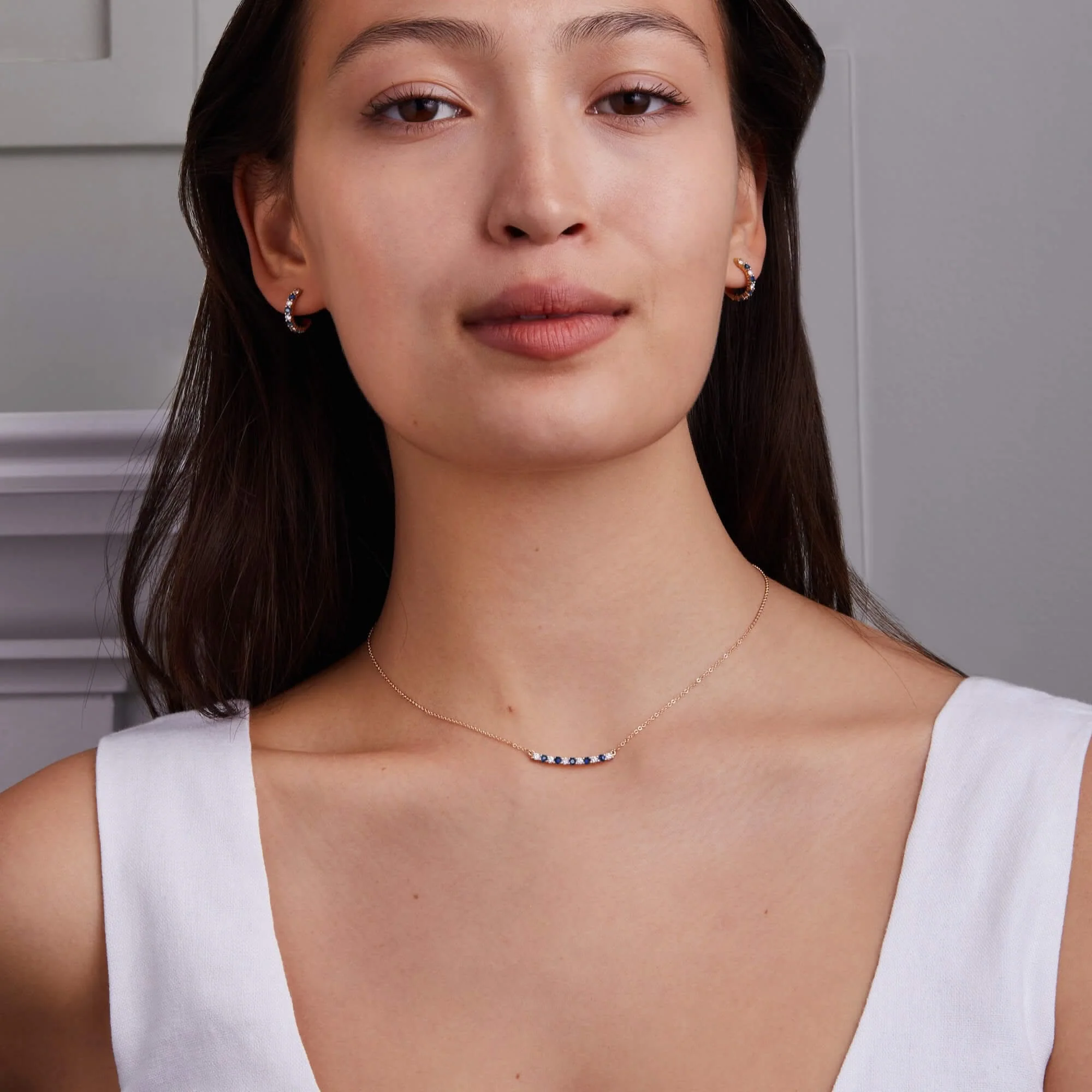 Rosecliff Diamond & Sapphire Bar Necklace in 14k Gold (September) - Image 2