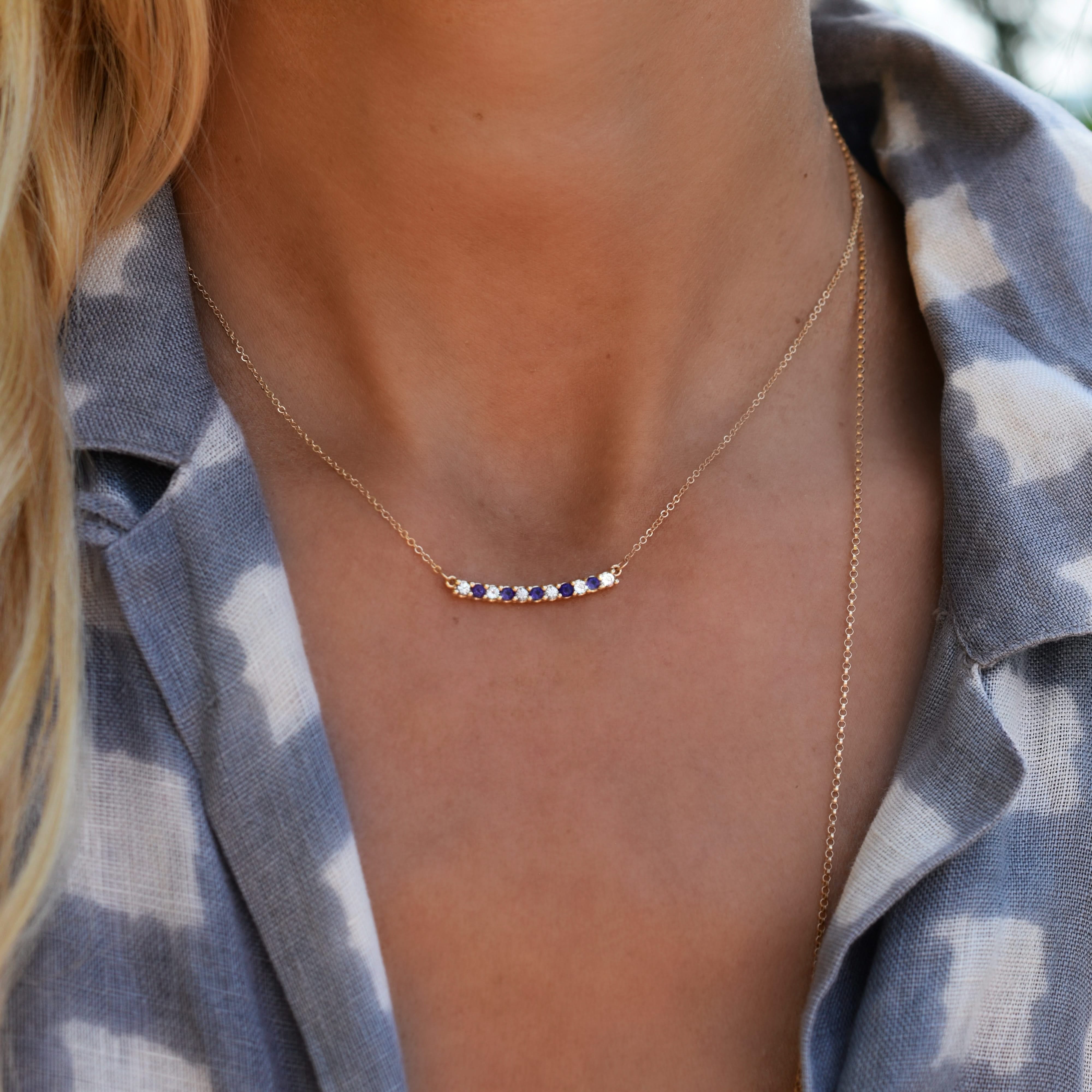Rosecliff Diamond & Sapphire Bar Necklace in 14k Gold (September) - Image 9