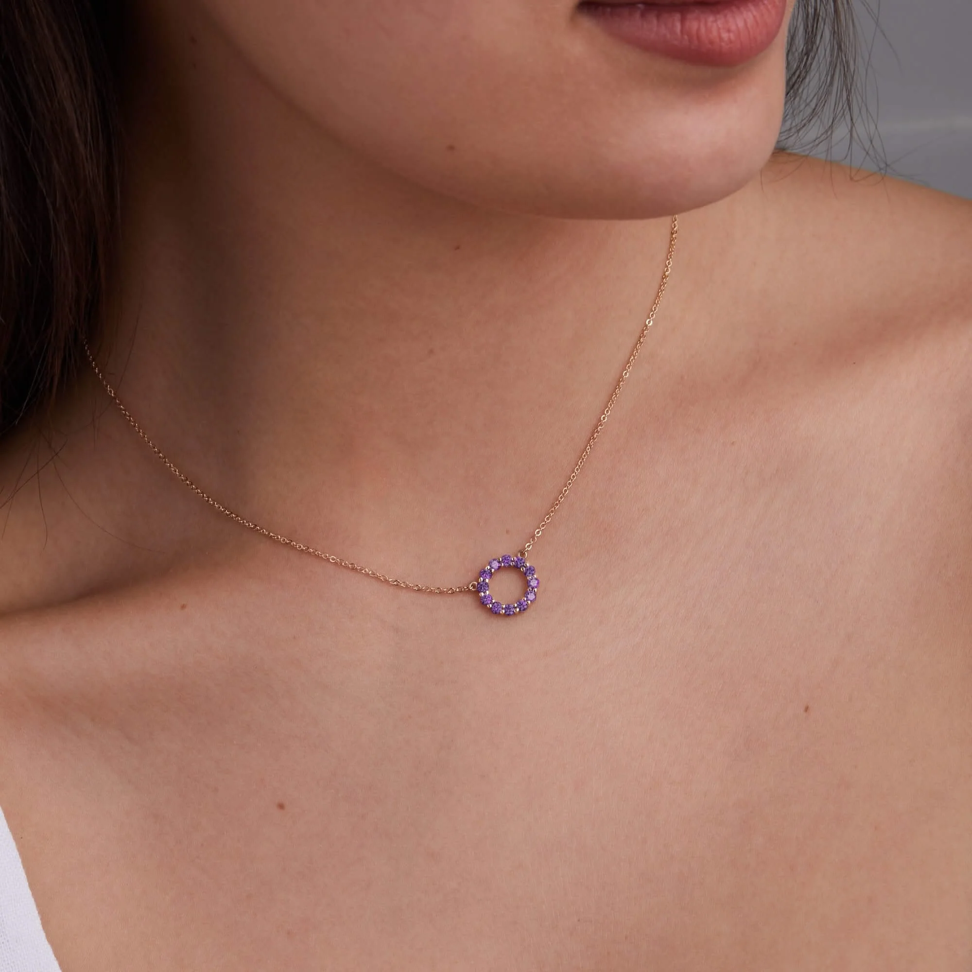 Rosecliff Small Circle Amethyst Necklace in 14k Gold (February) - Image 3