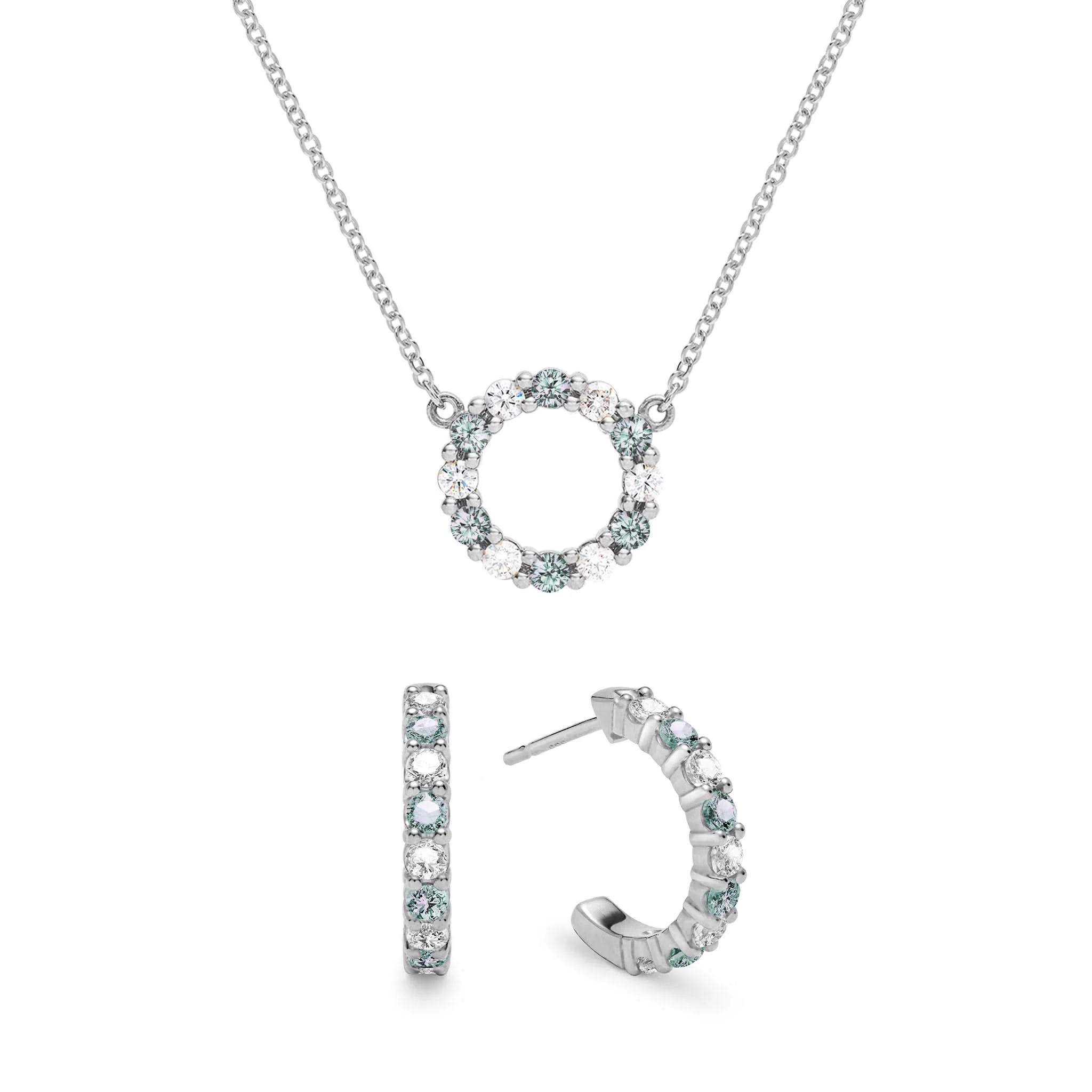 Rosecliff Small Circle Diamond & Alexandrite Necklace and Huggie Hoop Earrings Set in 14k Gold (June) - Image 8