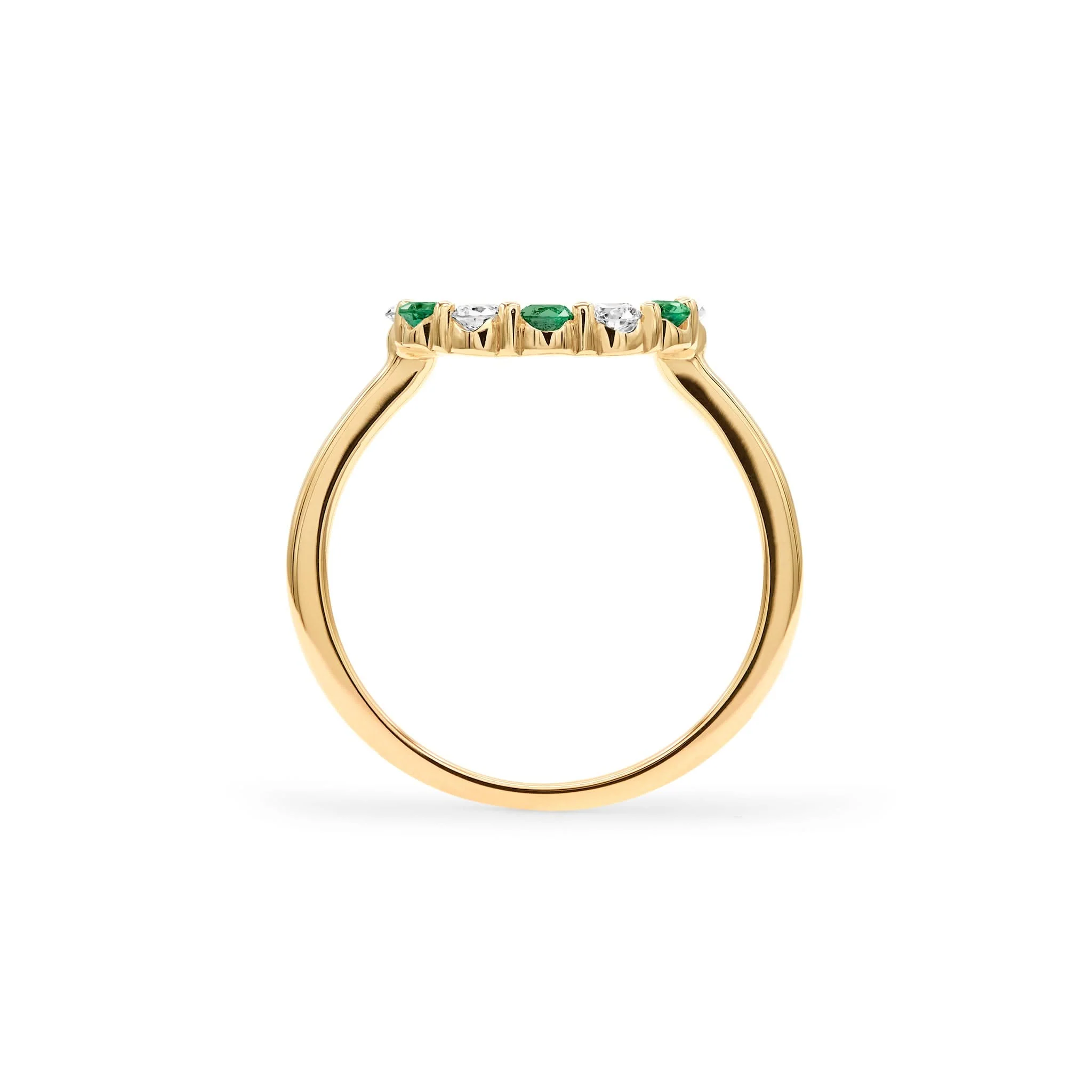 Rosecliff Small Circle Diamond & Emerald Ring in 14k Gold (May) - Image 4
