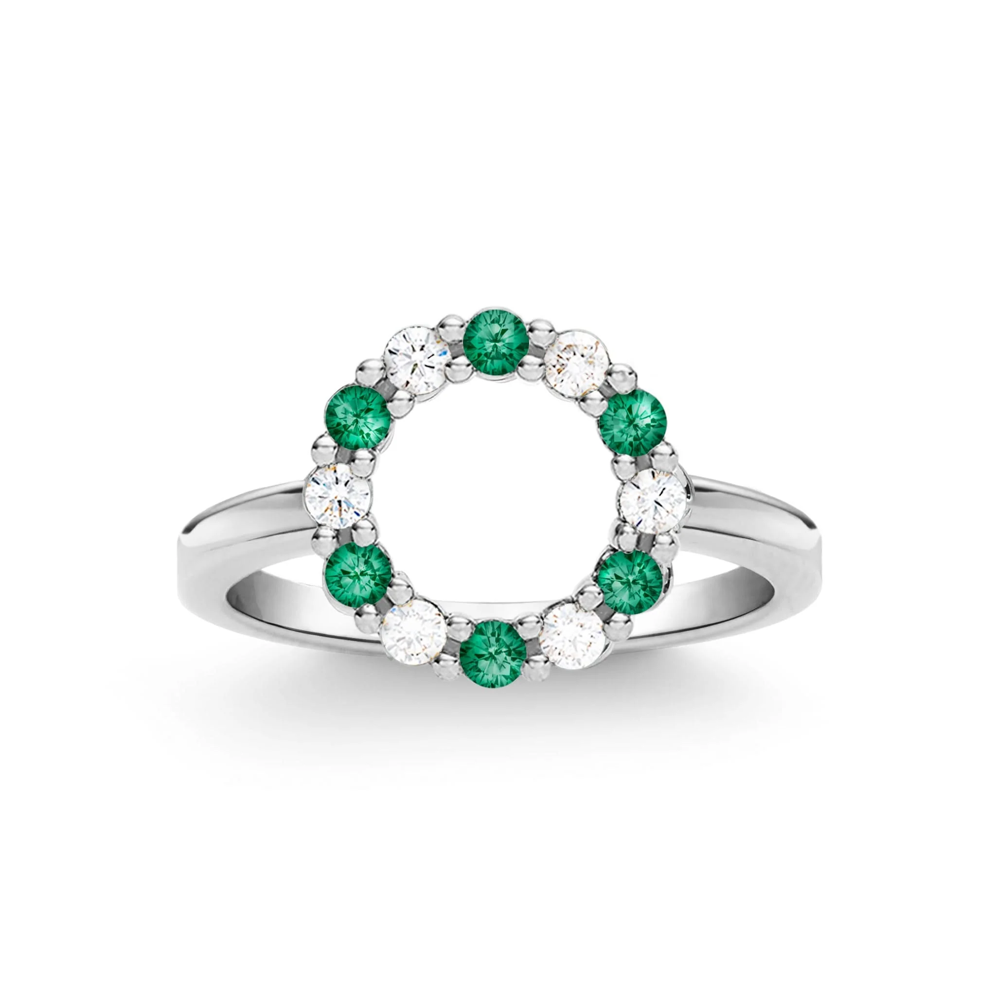 Rosecliff Small Circle Diamond & Emerald Ring in 14k Gold (May) - Image 5