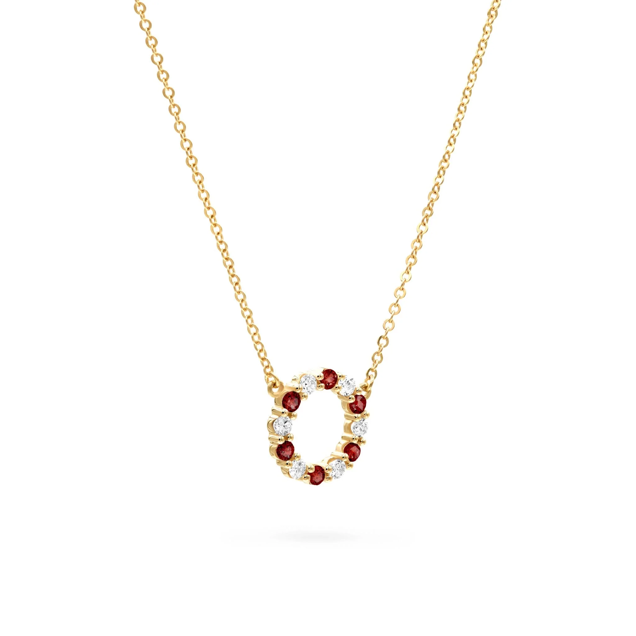 Rosecliff Small Circle Diamond & Garnet Necklace in 14k Gold (January) - Image 4