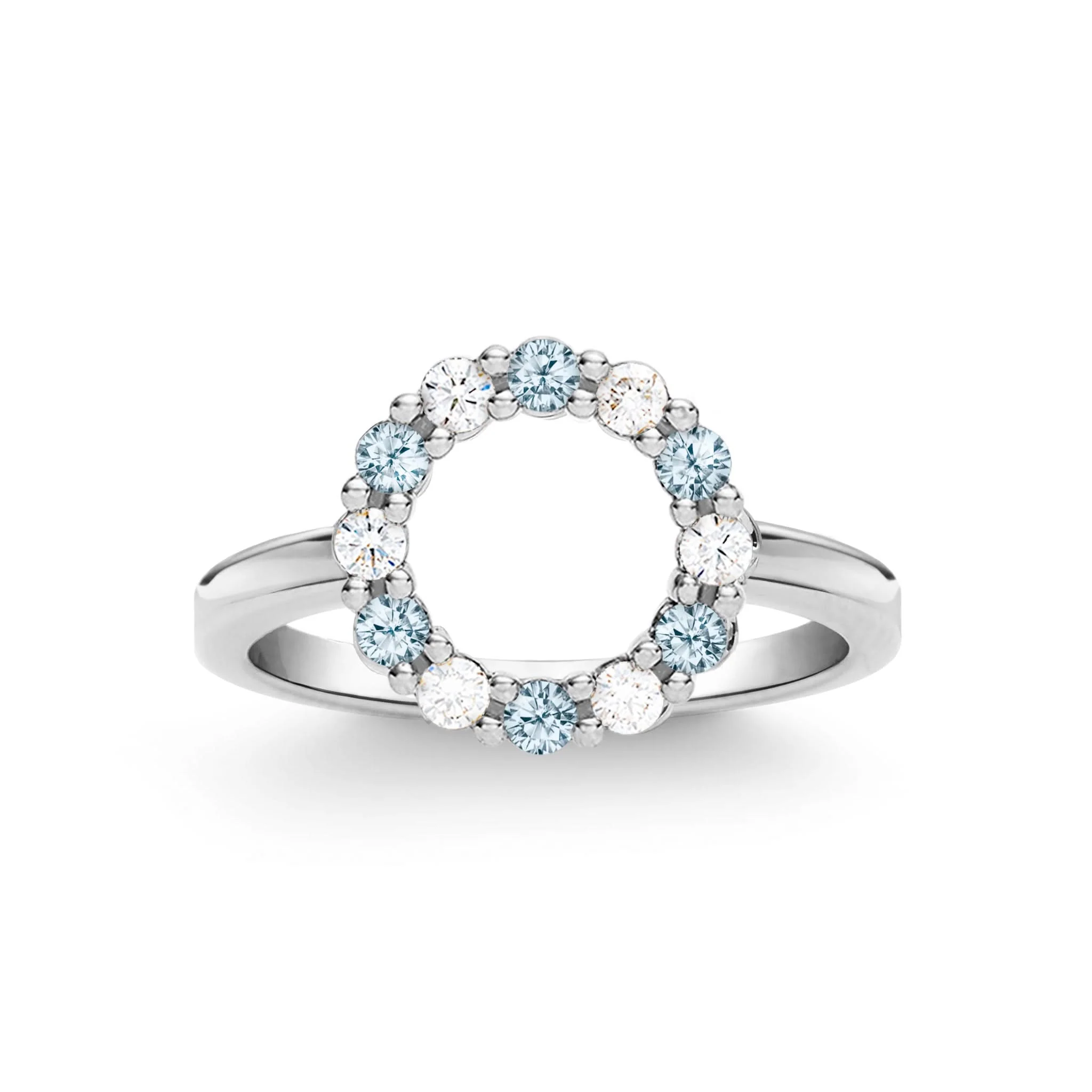 Rosecliff Small Circle Diamond & Nantucket Blue Topaz Ring in 14k Gold (December) - Image 5