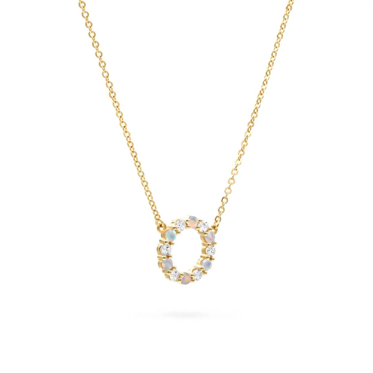 Rosecliff Small Circle Diamond & Opal Necklace in 14k Gold (October) - Image 5