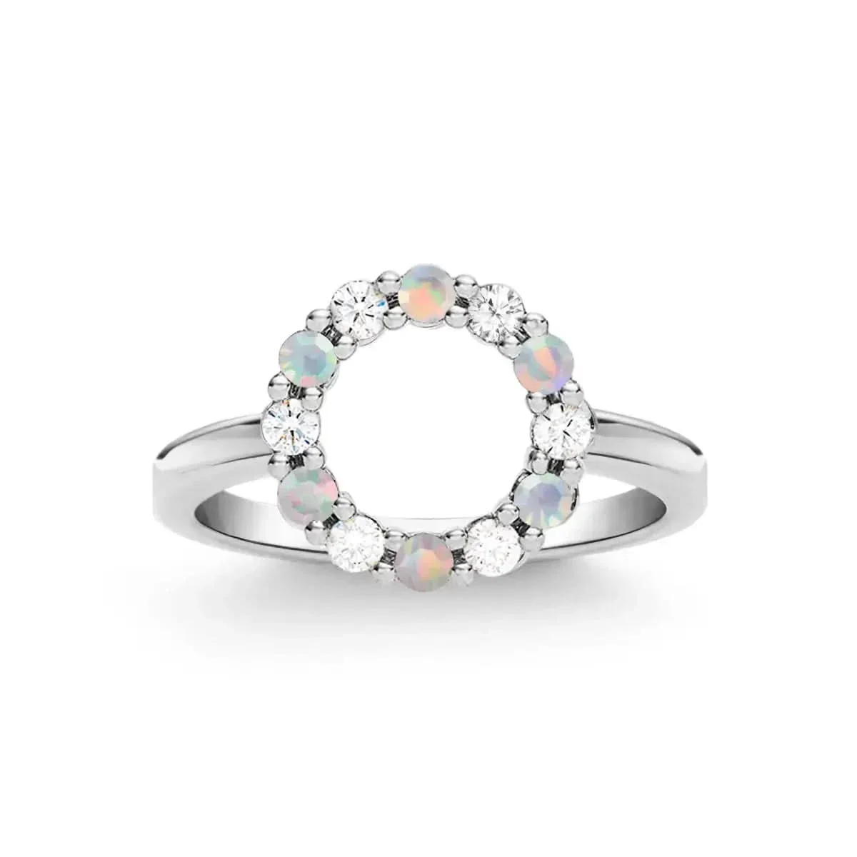 Rosecliff Small Circle Diamond & Opal Ring in 14k Gold (October) - Image 5