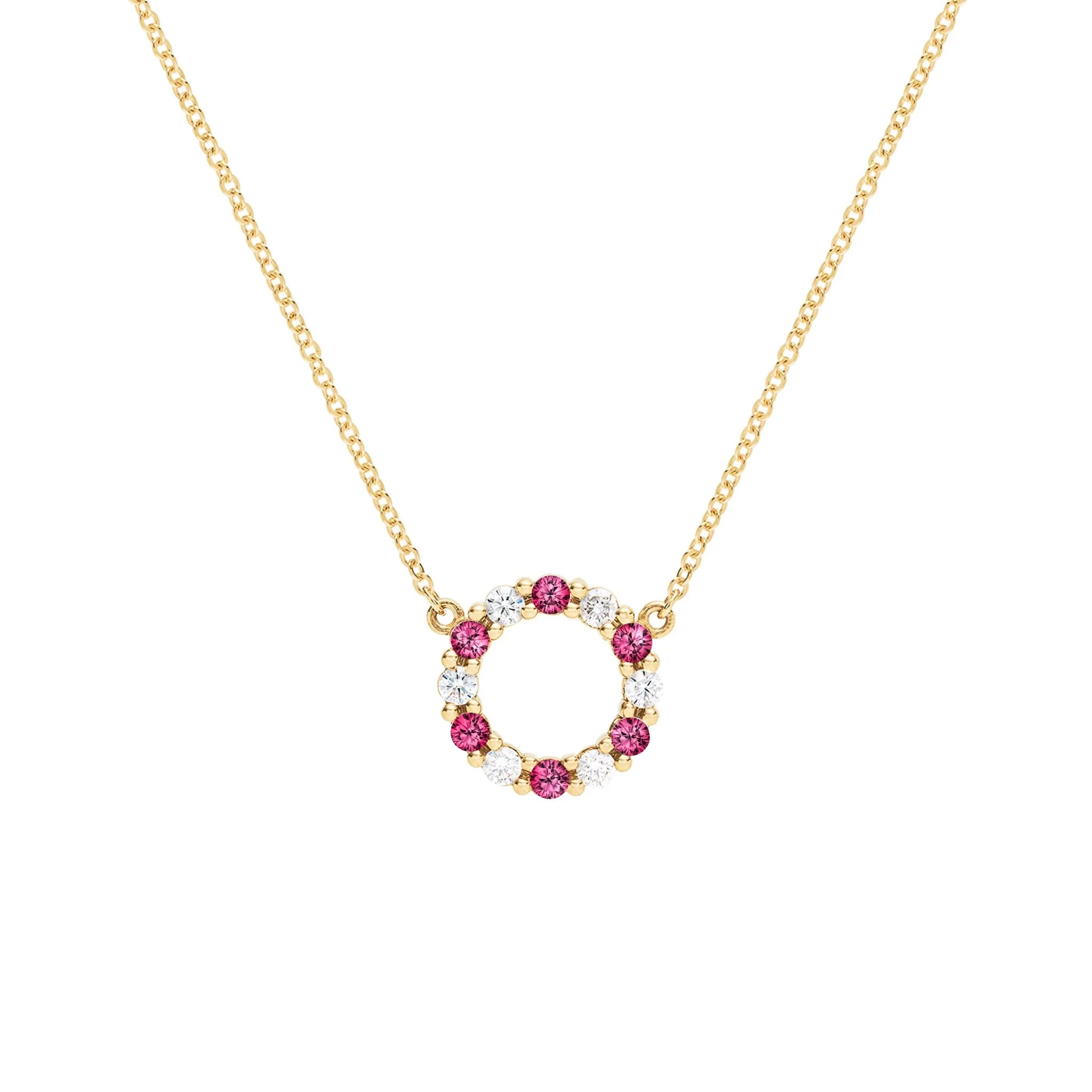 Rosecliff Small Circle Diamond & Ruby Necklace in 14k Gold (July)