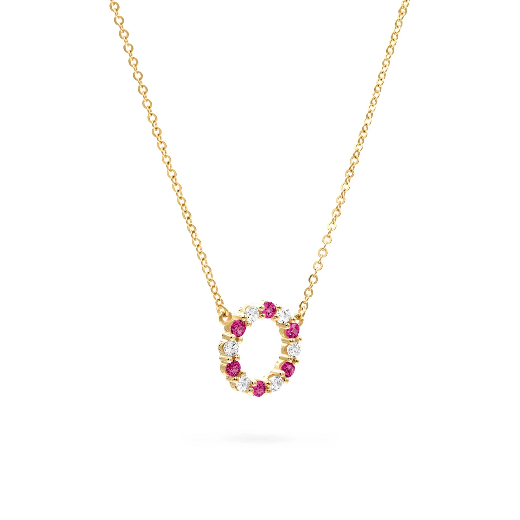 Rosecliff Small Circle Diamond & Ruby Necklace in 14k Gold (July) - Image 4