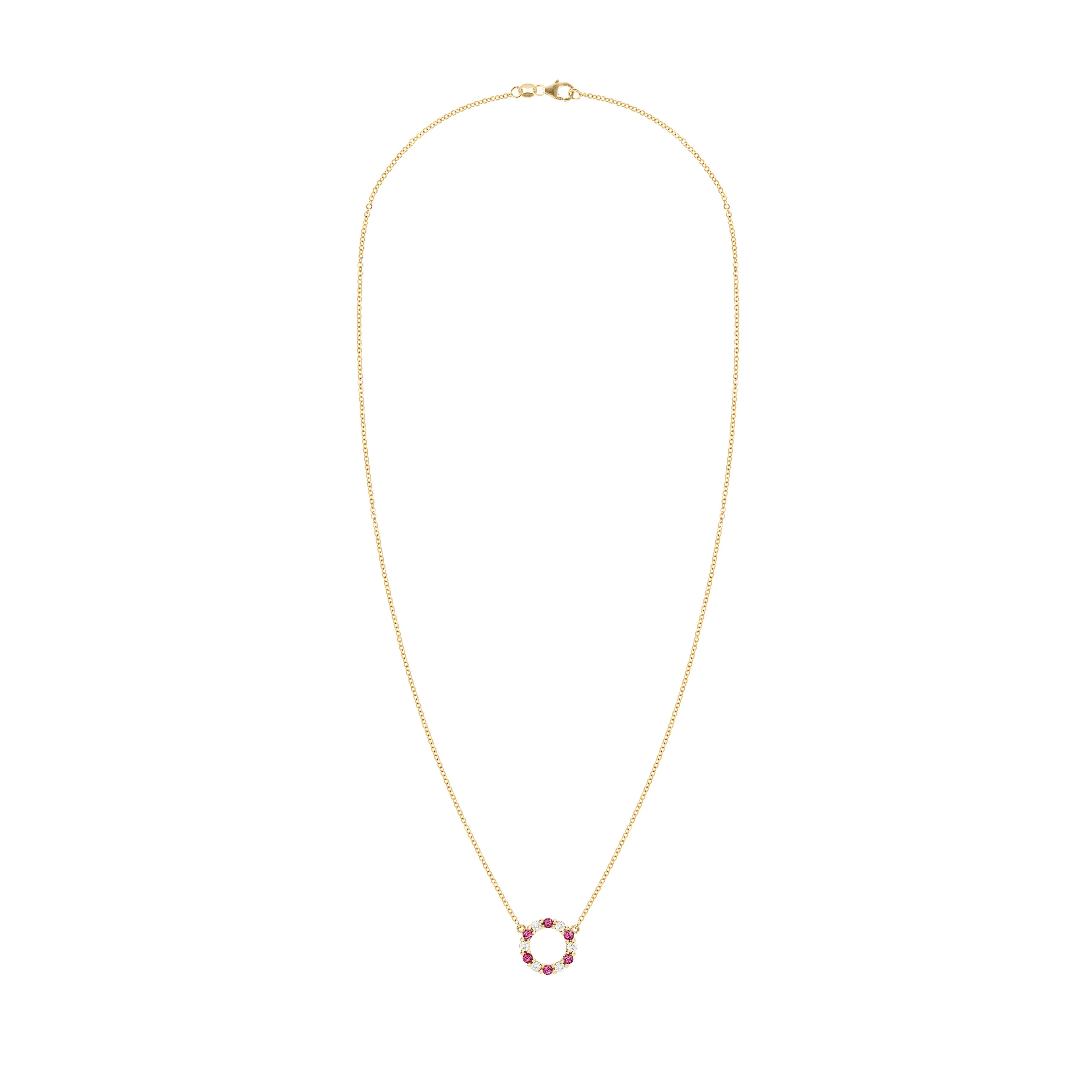 Rosecliff Small Circle Diamond & Ruby Necklace in 14k Gold (July) - Image 5