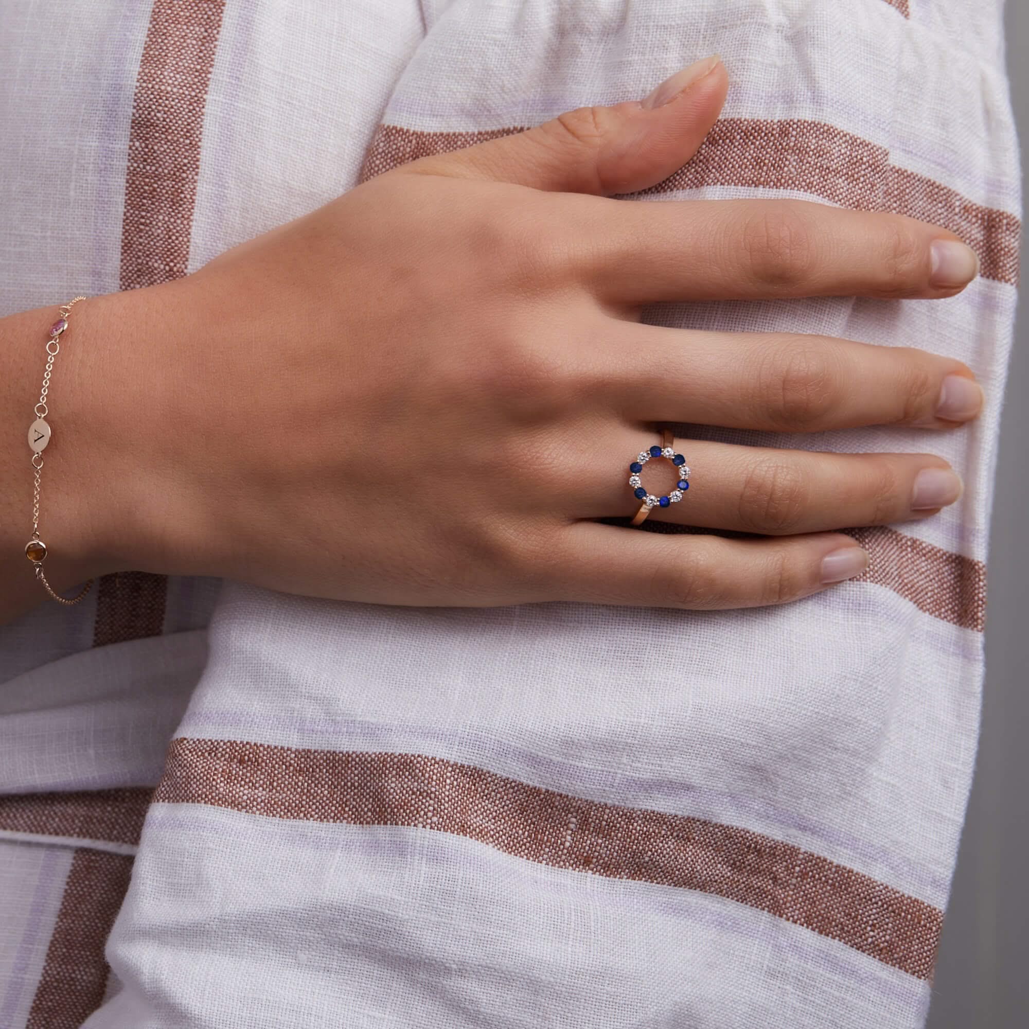 Rosecliff Small Circle Diamond & Sapphire Ring in 14k Gold (September) - Image 3