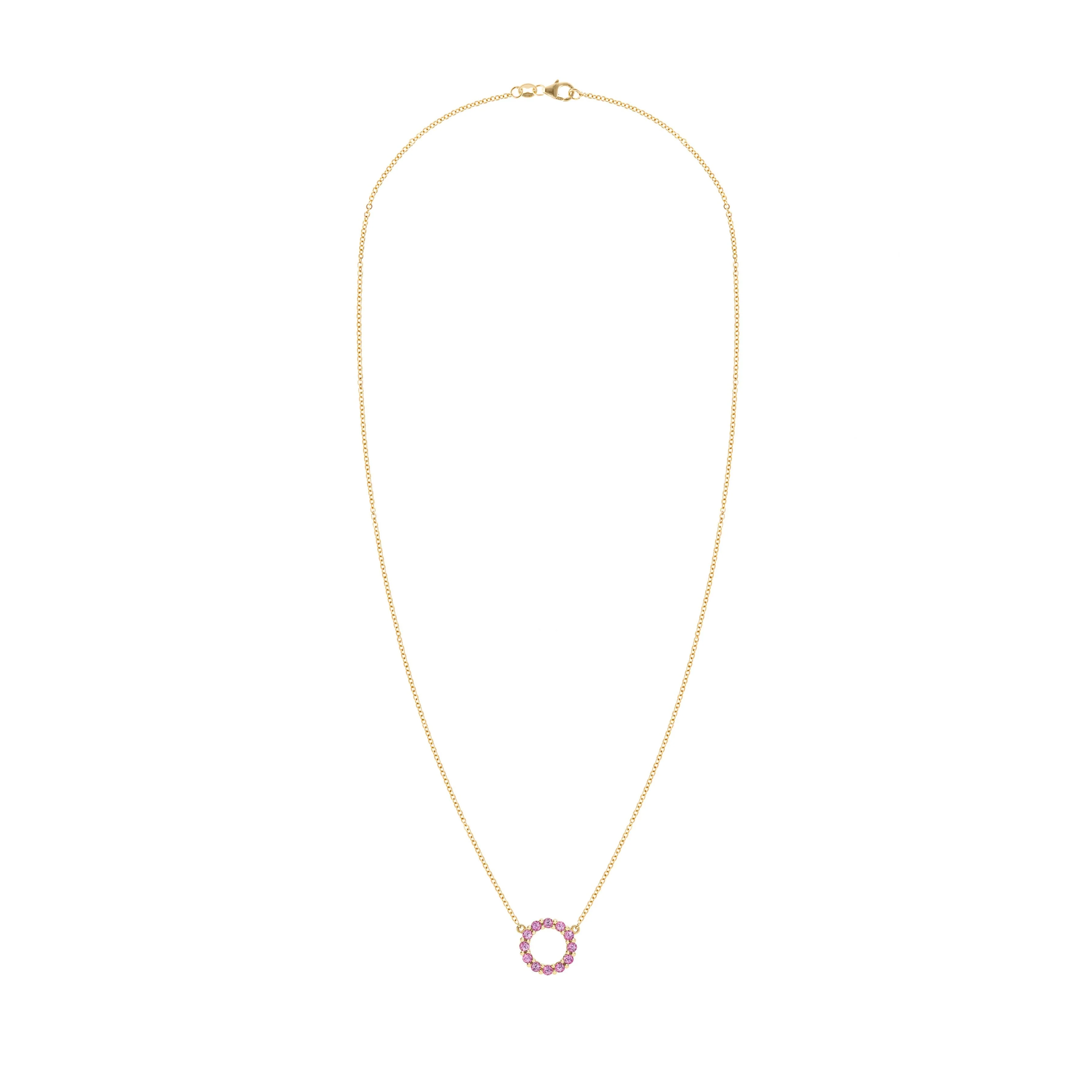 Rosecliff Small Circle Pink Sapphire Necklace in 14k Gold (October) - Image 5