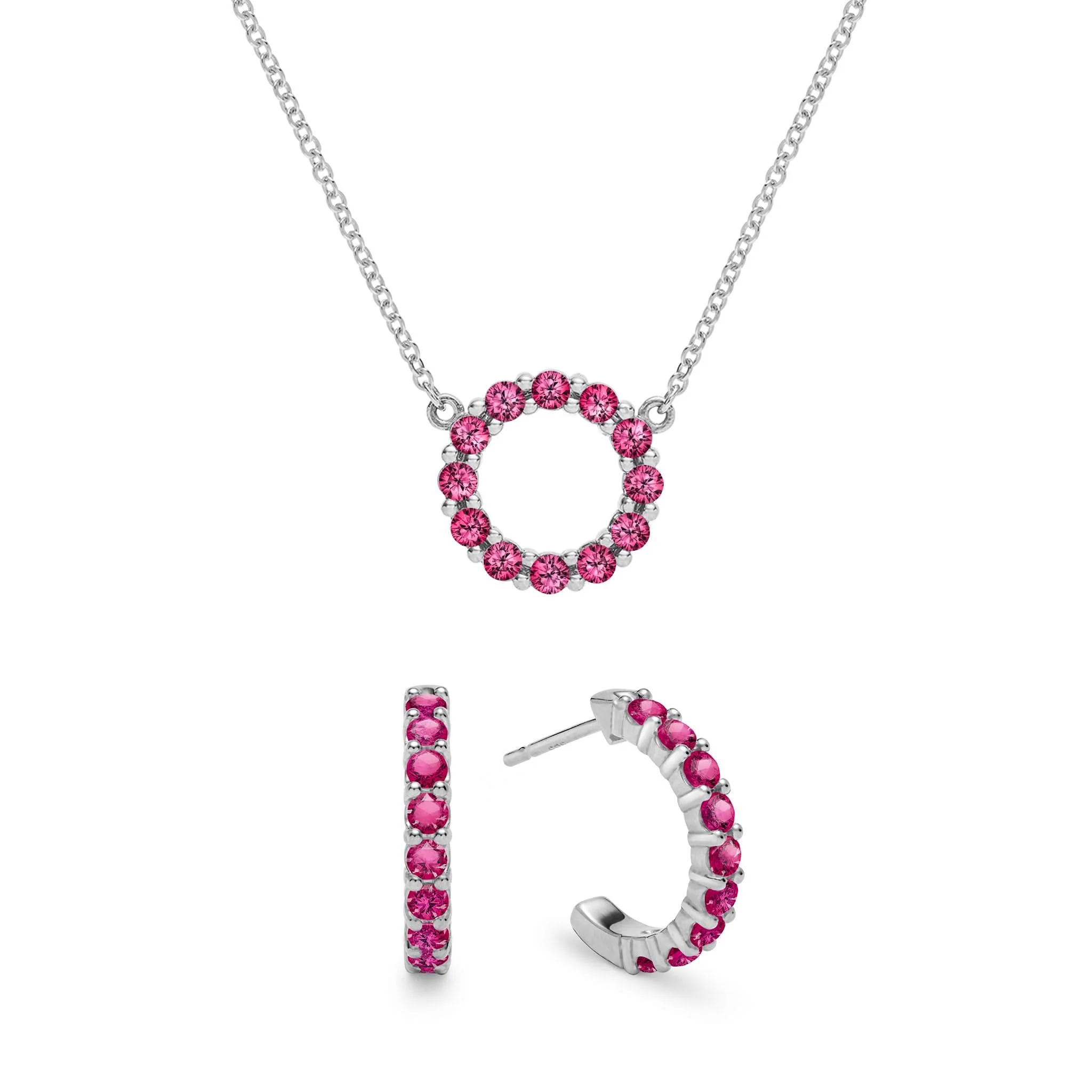 Rosecliff Small Circle Ruby Necklace and Huggie Hoop Earrings Set in 14k Gold (July) - Image 8