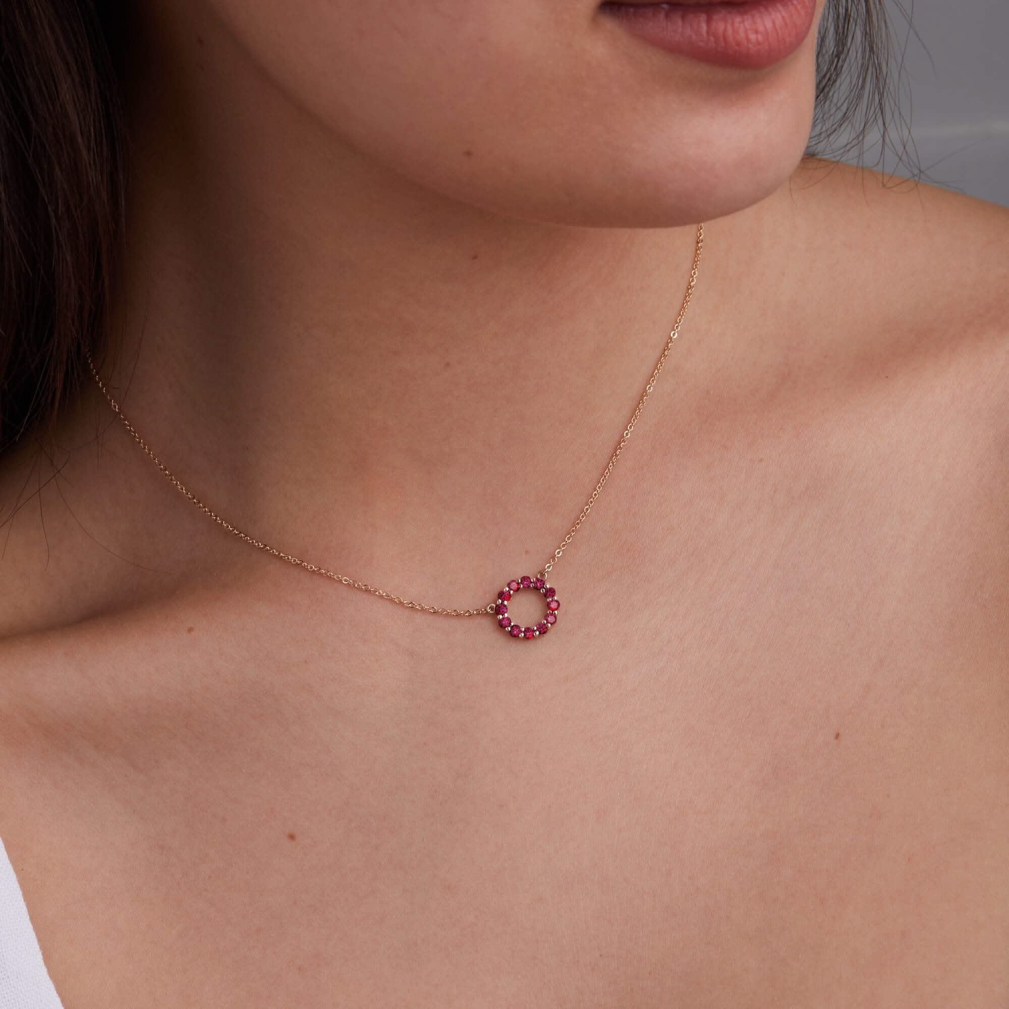 Rosecliff Small Circle Ruby Necklace in 14k Gold (July) - Image 3
