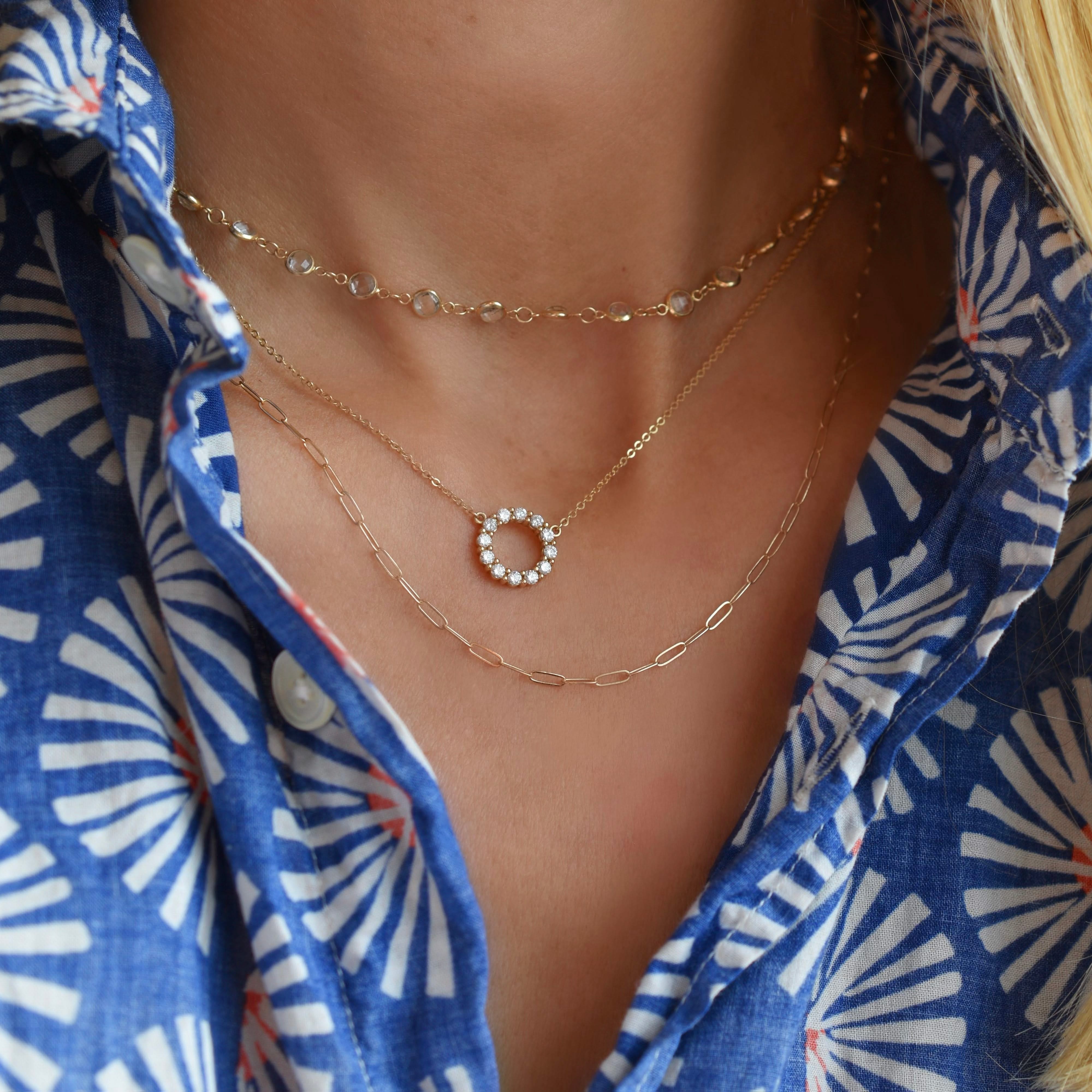 Rosecliff Small Circle White Topaz Necklace in 14k Gold (April) - Image 6