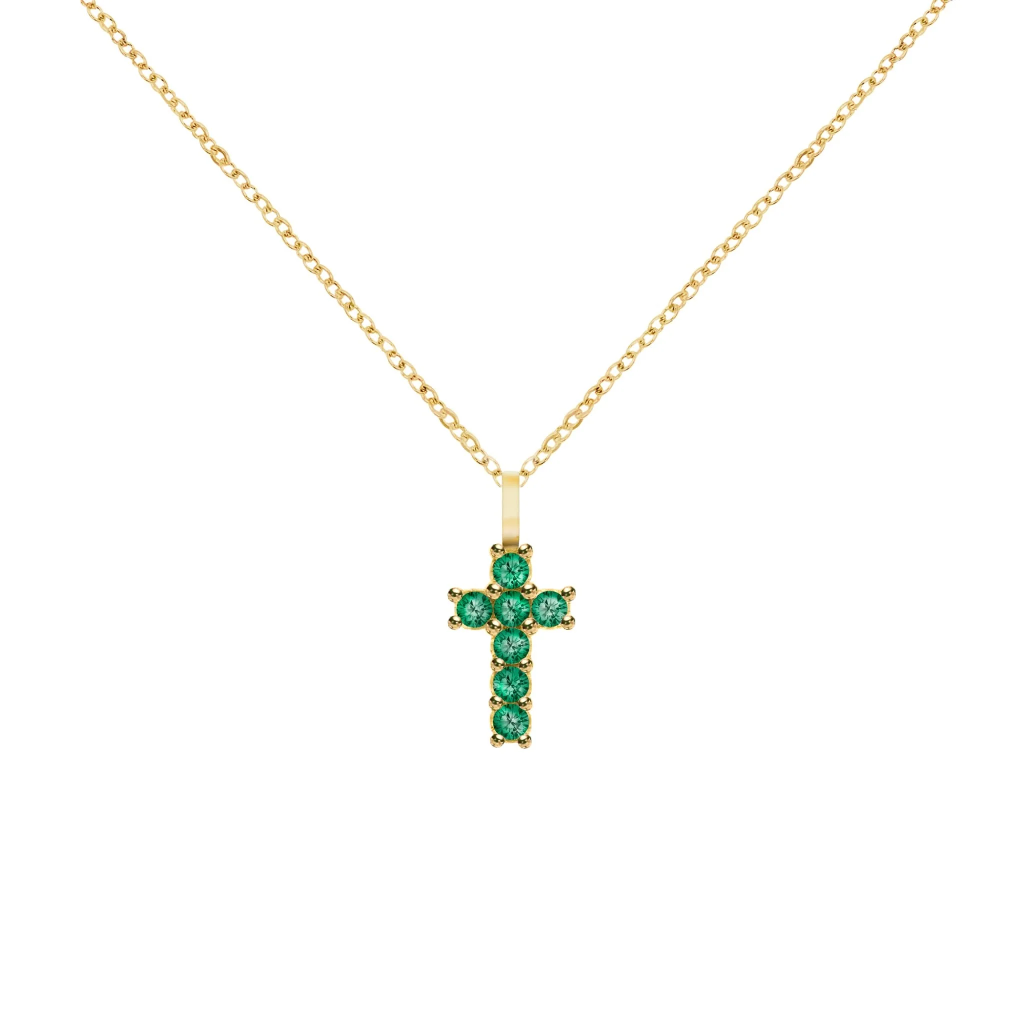 Rosecliff Small Cross Emerald Pendant in 14k Gold (May) - Image 5