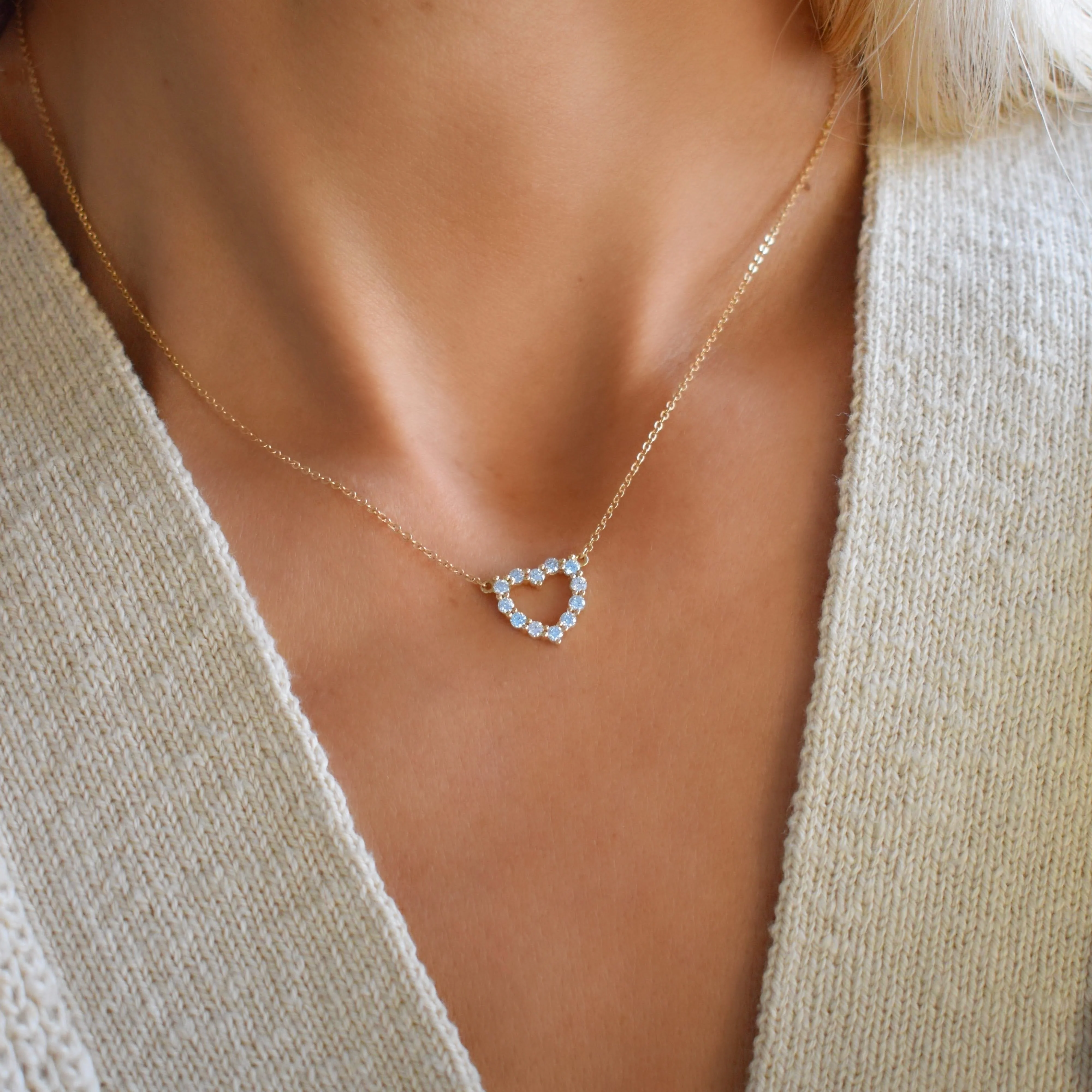 Rosecliff Small Heart Aquamarine Necklace in 14k Gold (March) - Image 3