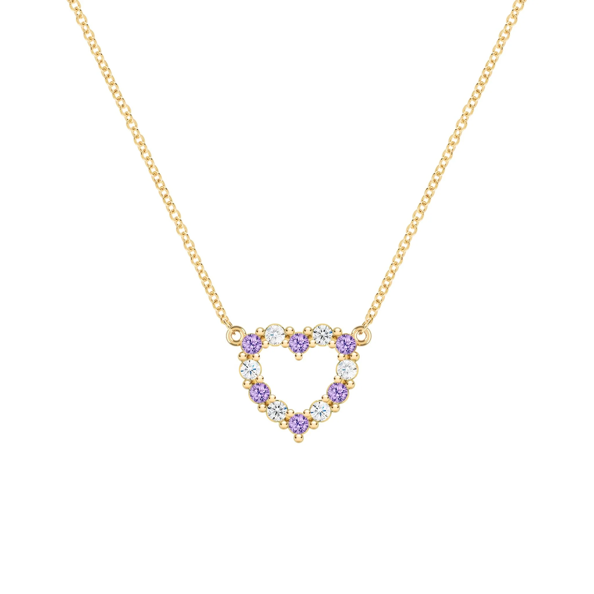 Rosecliff Small Heart Diamond & Amethyst Necklace in 14k Gold (February)