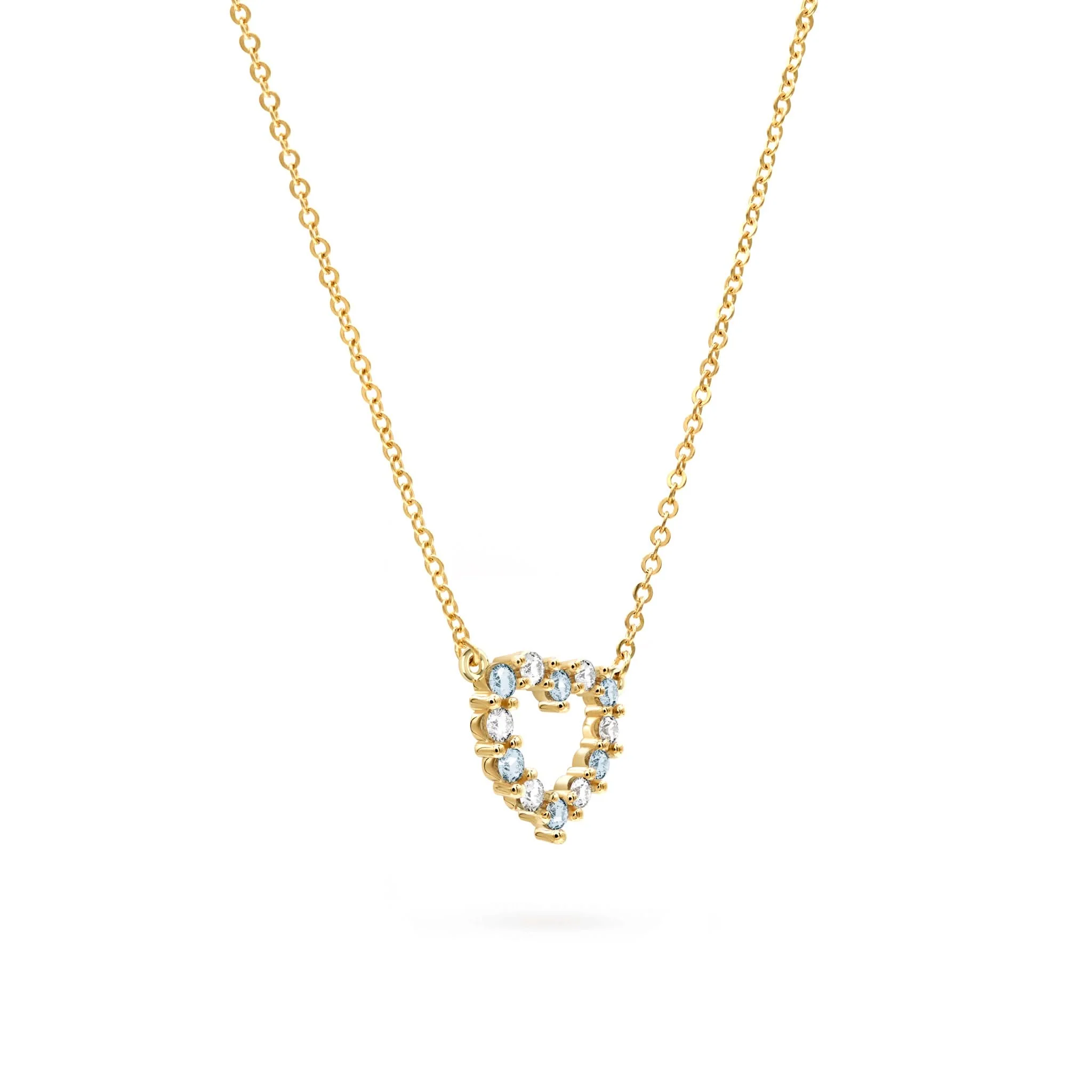 Rosecliff Small Heart Diamond & Nantucket Blue Topaz Necklace in 14k Gold (December) - Image 4