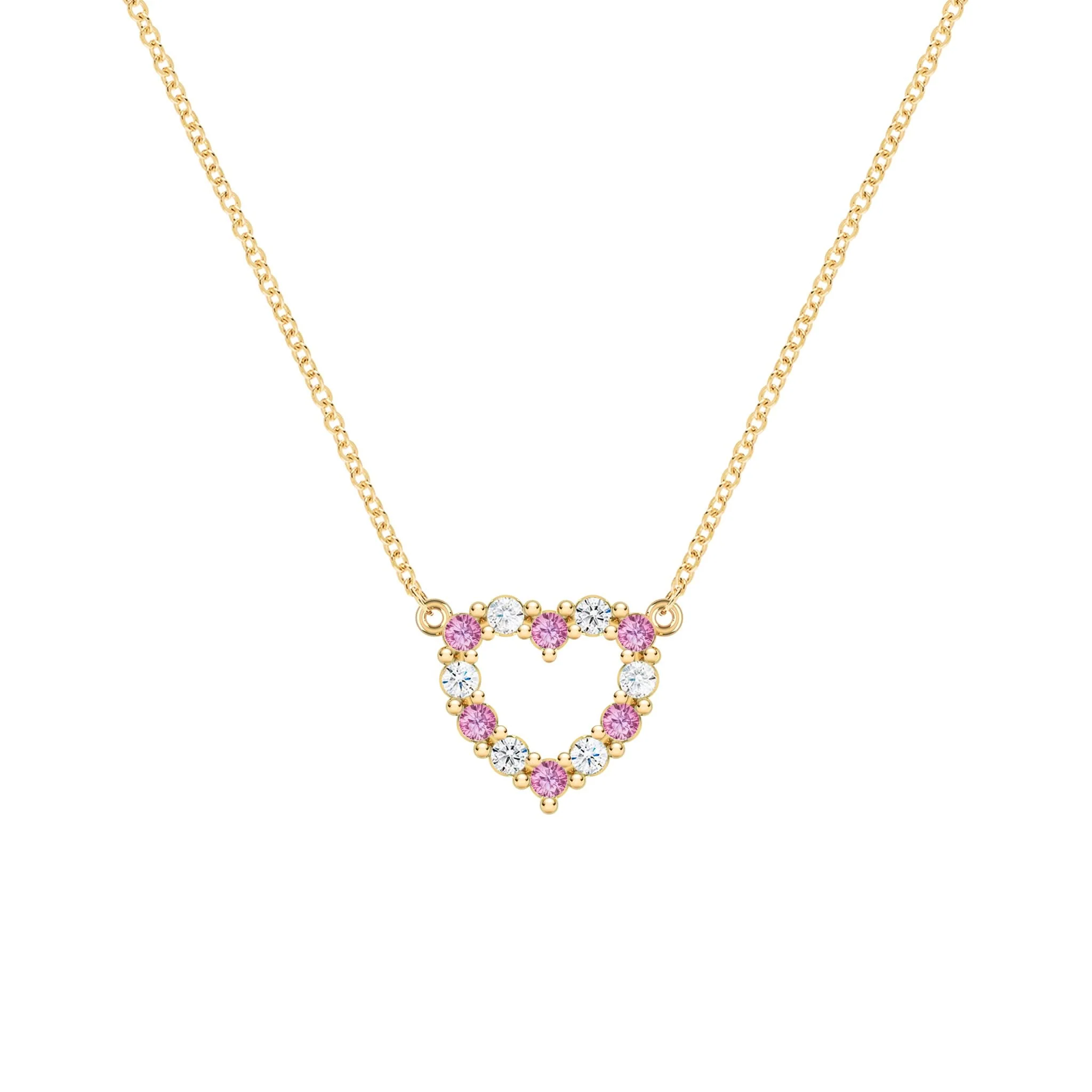 Rosecliff Small Heart Diamond & Pink Sapphire Necklace in 14k Gold (October)