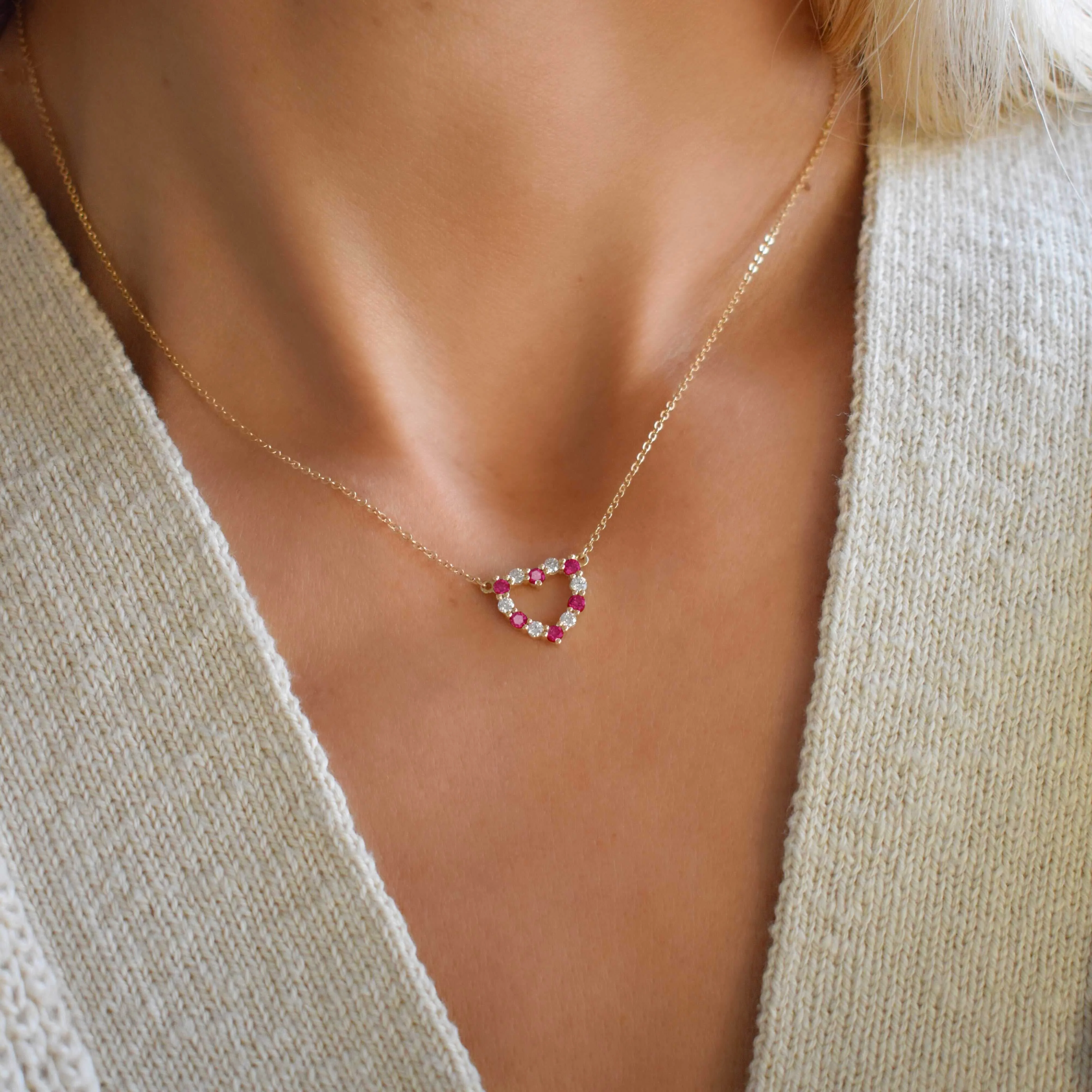 Rosecliff Small Heart Diamond & Ruby Necklace in 14k Gold (July) - Image 3
