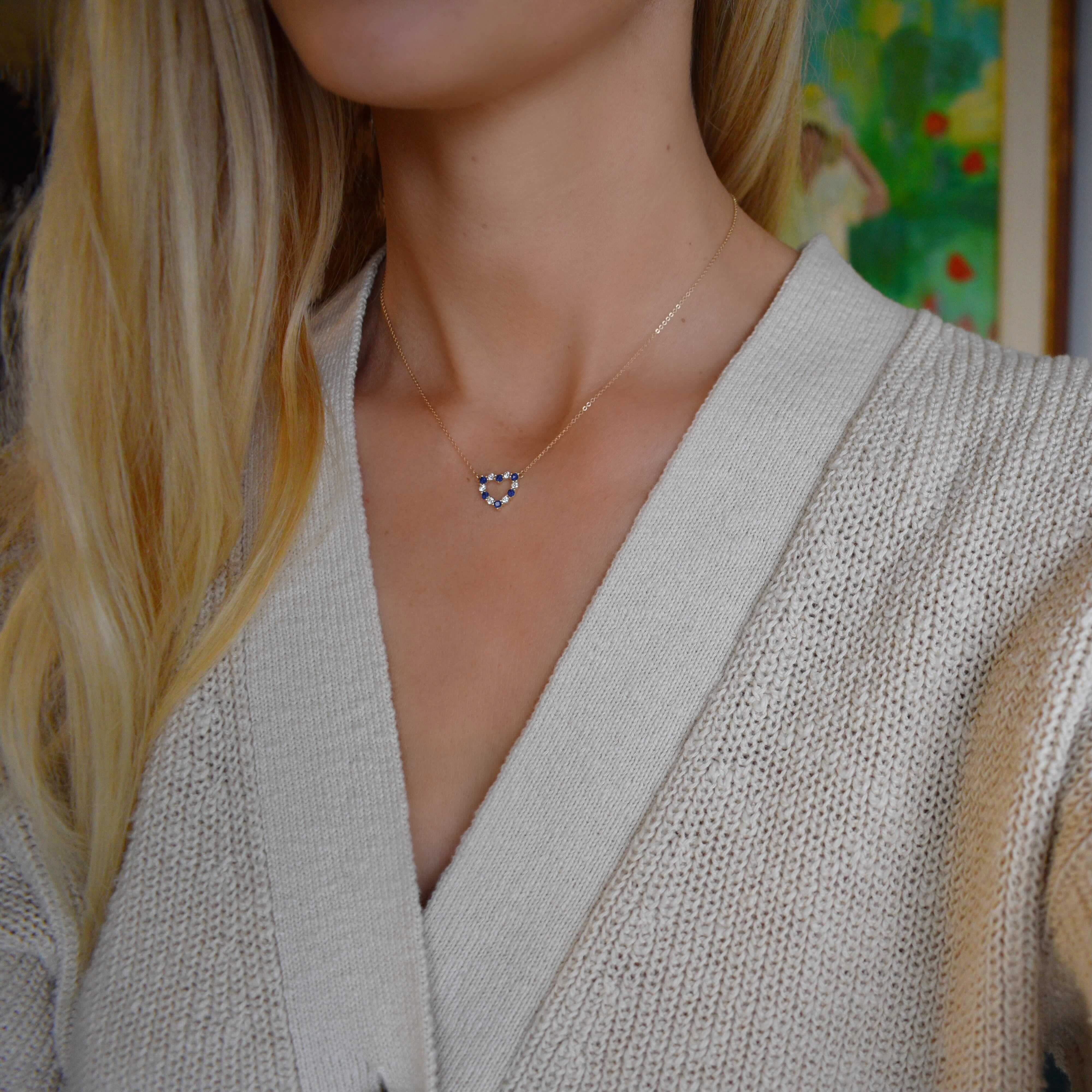 Rosecliff Small Heart Diamond & Sapphire Necklace in 14k Gold (September) - Image 2