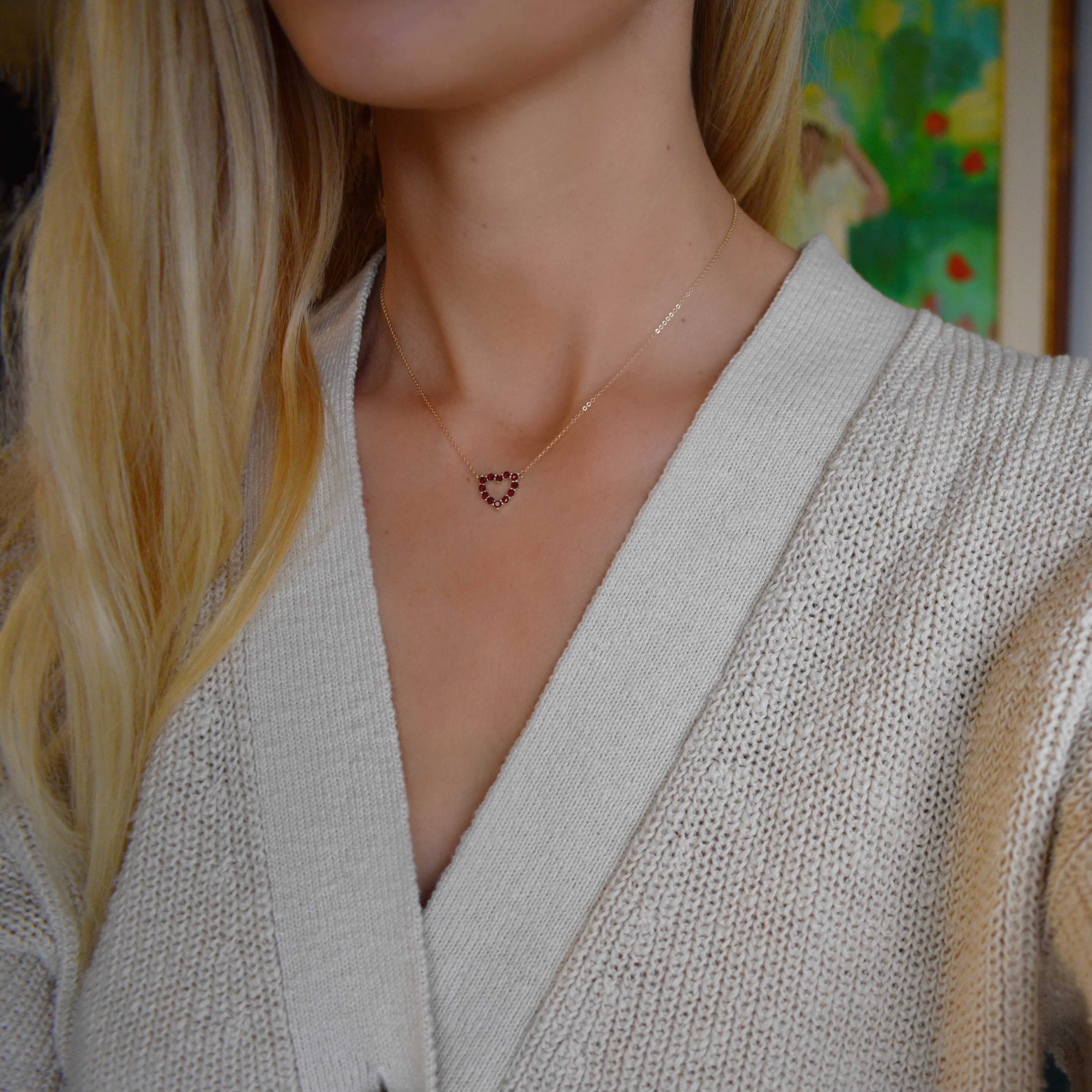 Rosecliff Small Heart Garnet Necklace in 14k Gold (January) - Image 2