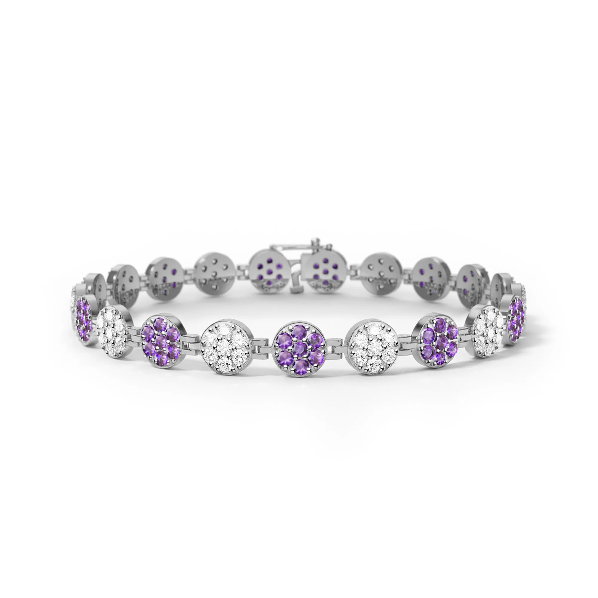 Rosecliff Tennis Diamond & Amethyst Bracelet in 14k Gold (February) - Image 5