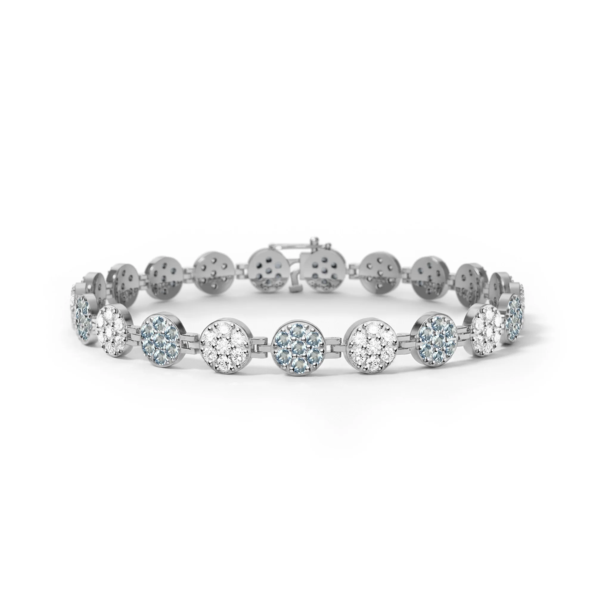 Rosecliff Tennis Diamond & Nantucket Blue Topaz Bracelet in 14k Gold (December) - Image 5