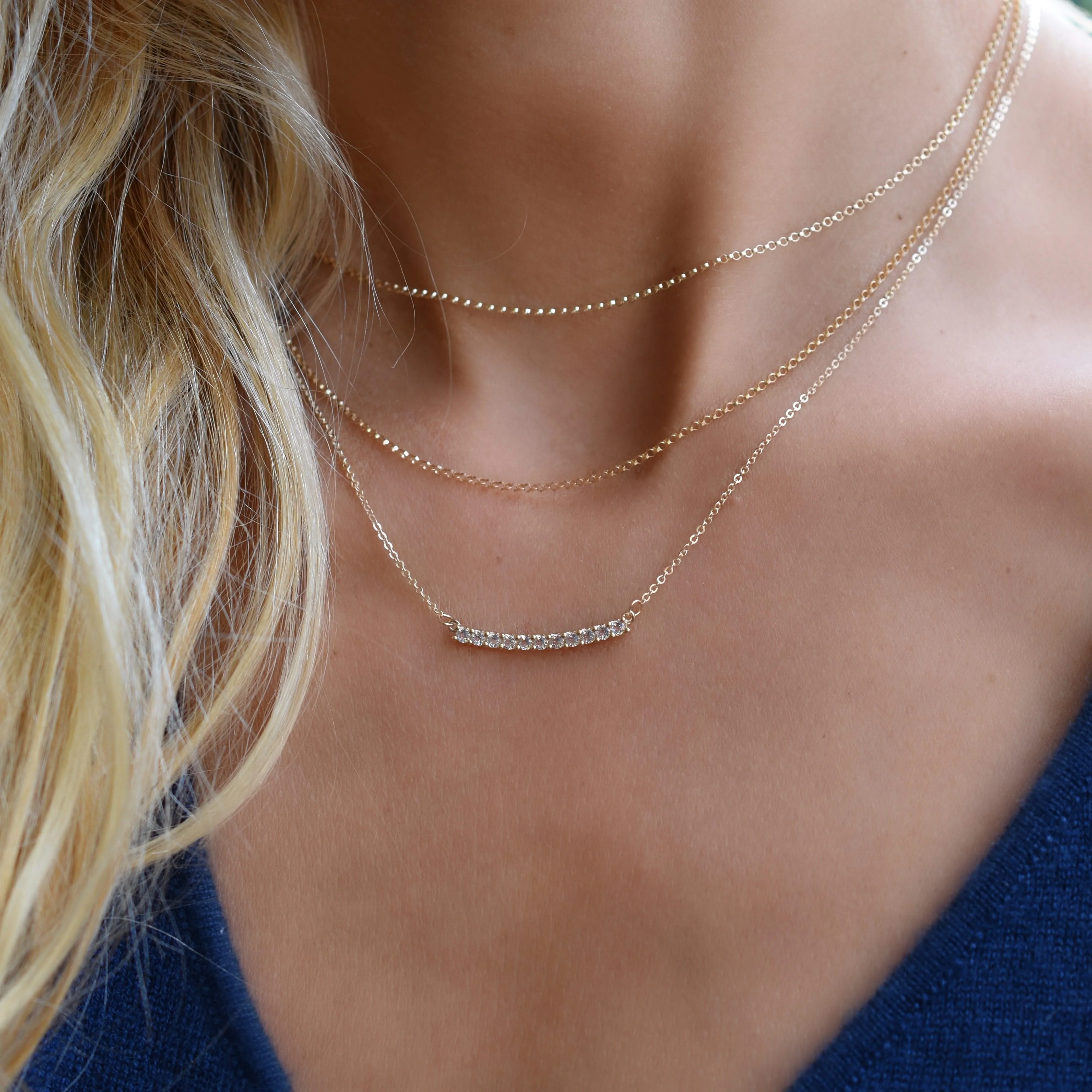 Rosecliff White Topaz Bar Necklace and Huggie Hoop Earrings Set in 14k Gold (April) - Image 10