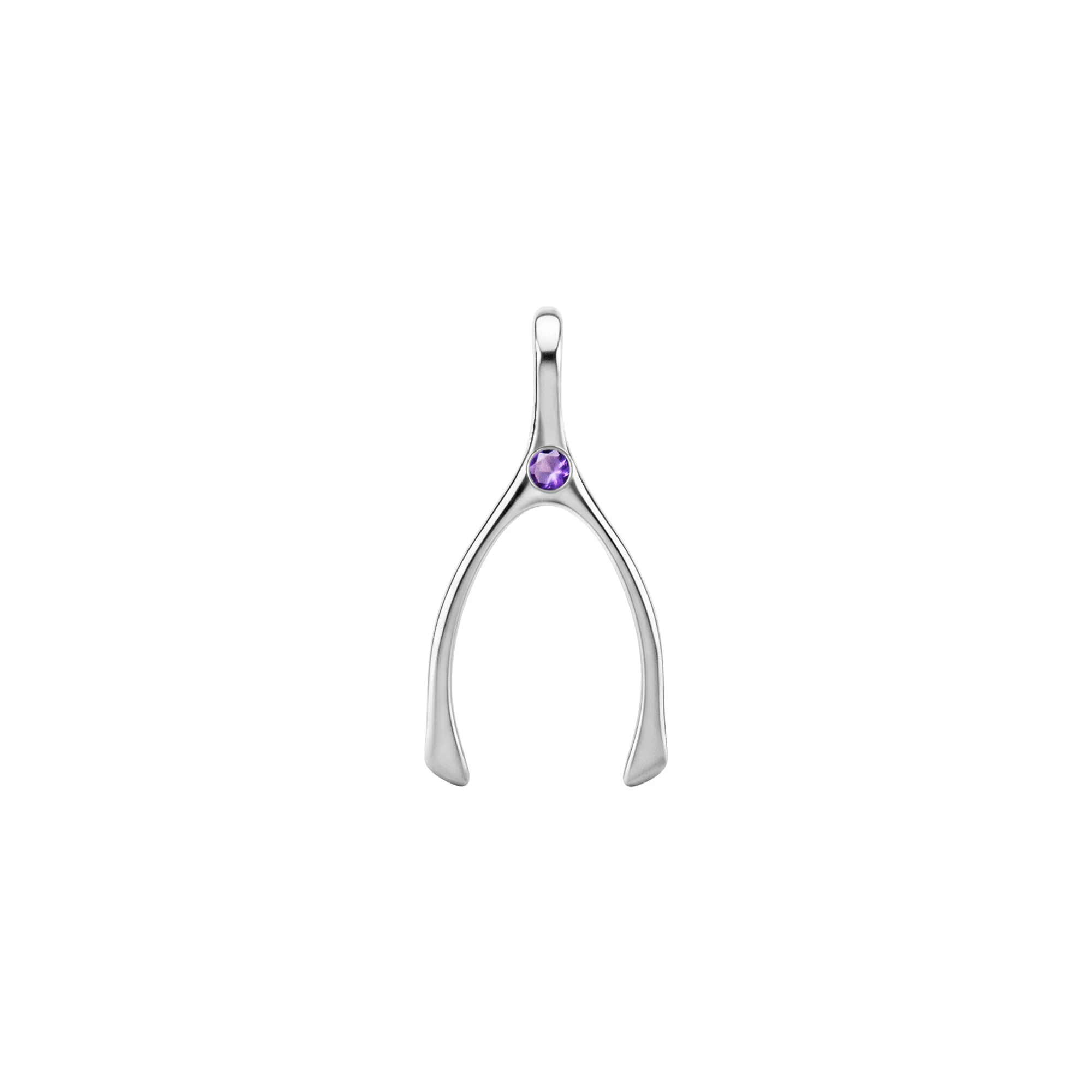 Small Amethyst Wishbone Pendant in Solid 14k Gold (February) - Image 5