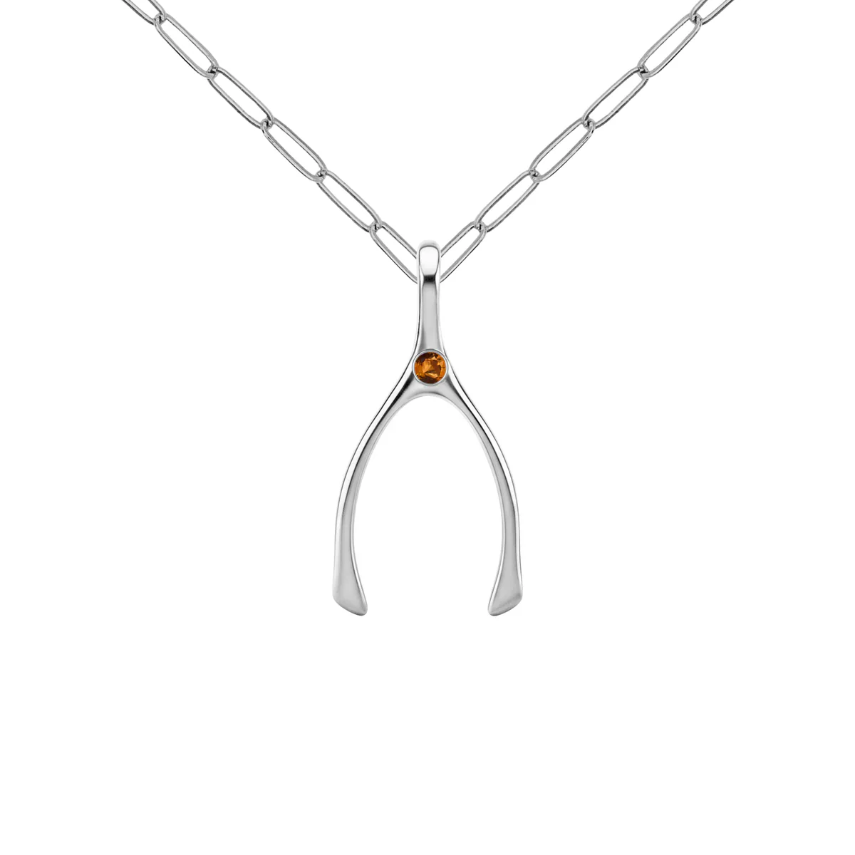 Small Citrine Wishbone Pendant in Solid 14k Gold (November) - Image 11