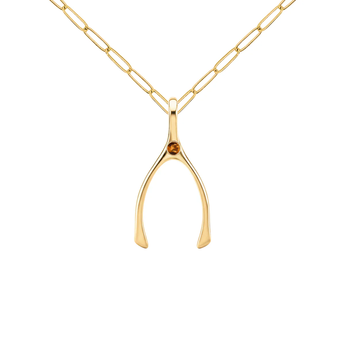 Small Citrine Wishbone Pendant in Solid 14k Gold (November) - Image 9