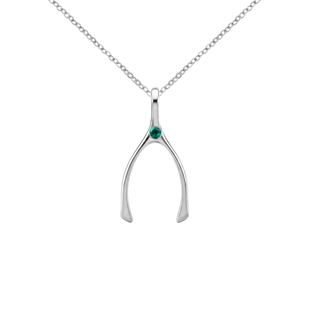 Small Emerald Wishbone Pendant in Solid 14k Gold (May) - Image 10