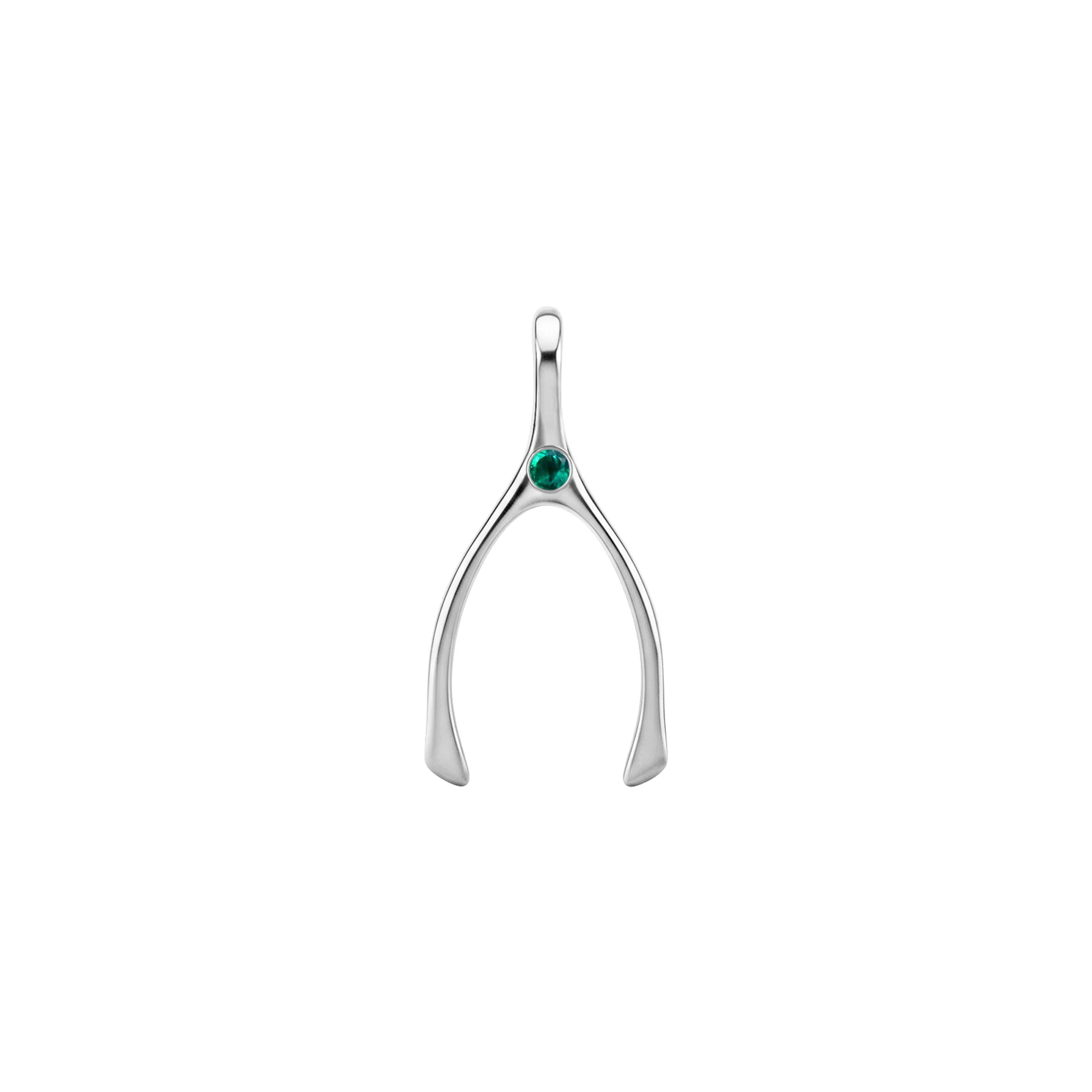 Small Emerald Wishbone Pendant in Solid 14k Gold (May) - Image 5
