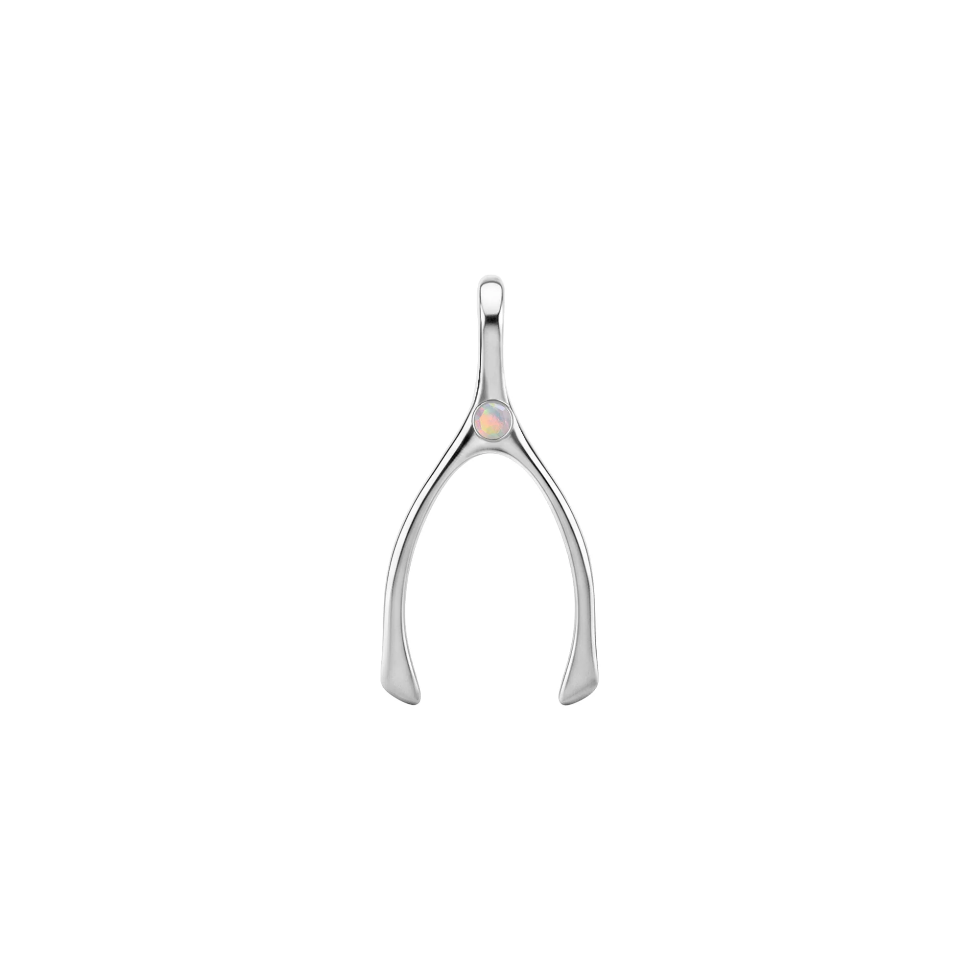 Small Opal Wishbone Pendant in Solid 14k Gold (October) - Image 5