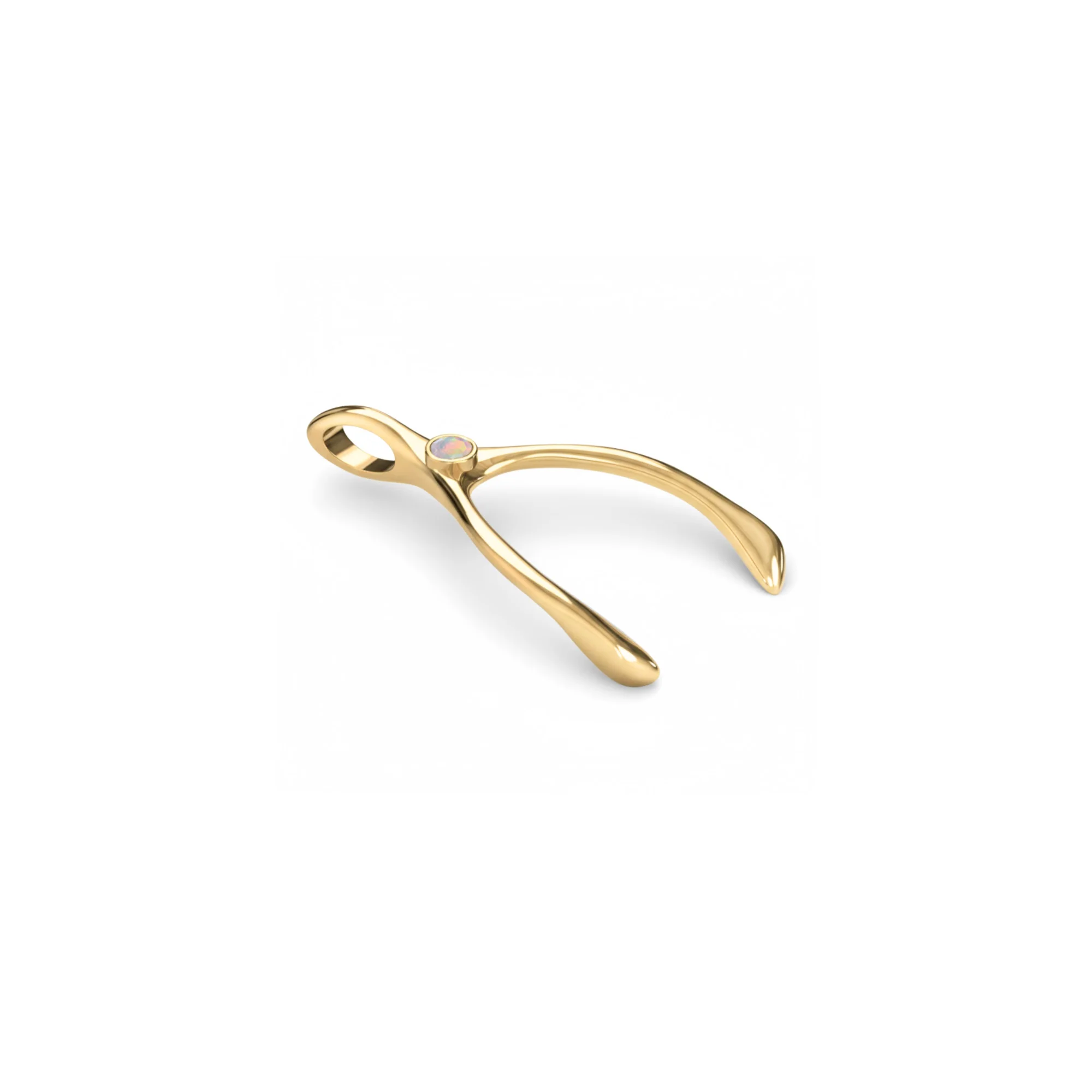 Small Opal Wishbone Pendant in Solid 14k Gold (October) - Image 7