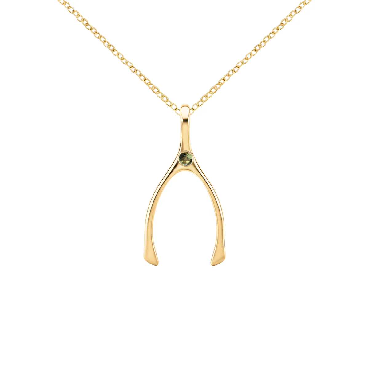 Small Peridot Wishbone Pendant in Solid 14k Gold (August) - Image 8