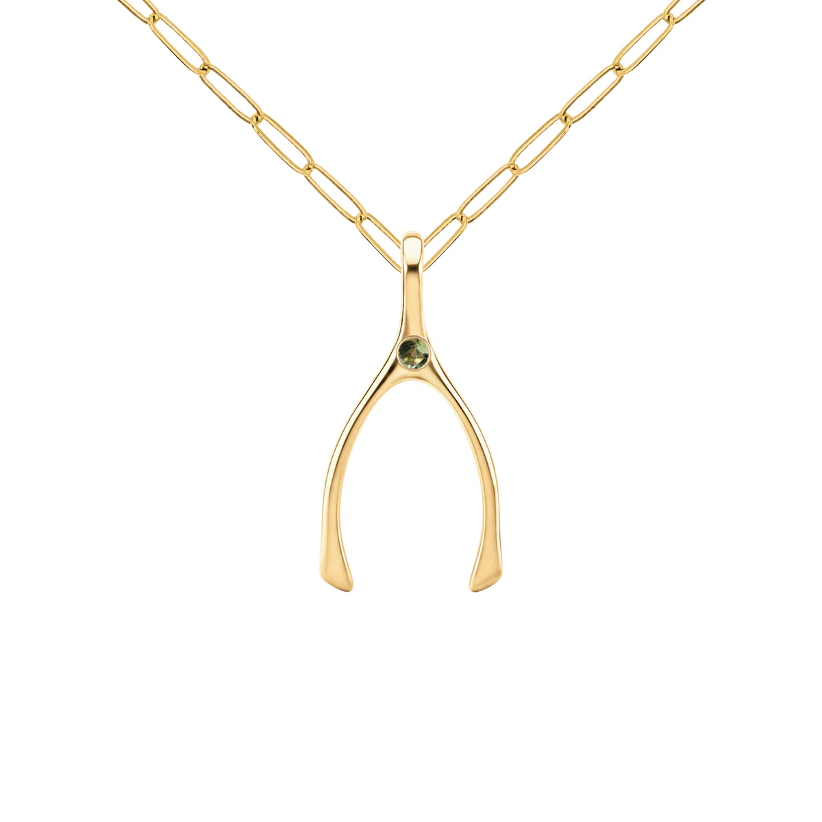 Small Peridot Wishbone Pendant in Solid 14k Gold (August) - Image 9