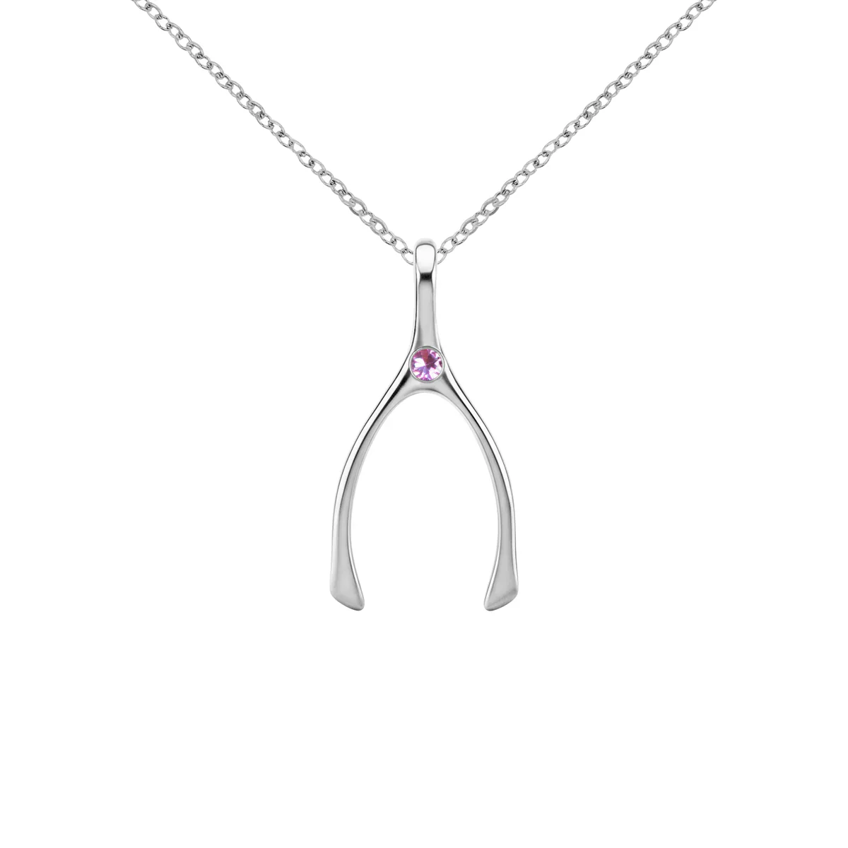 Small Pink Sapphire Wishbone Pendant in Solid 14k Gold (October) - Image 10