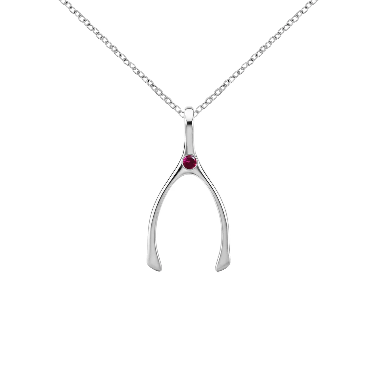 Small Ruby Wishbone Pendant in Solid 14k Gold (July) - Image 10