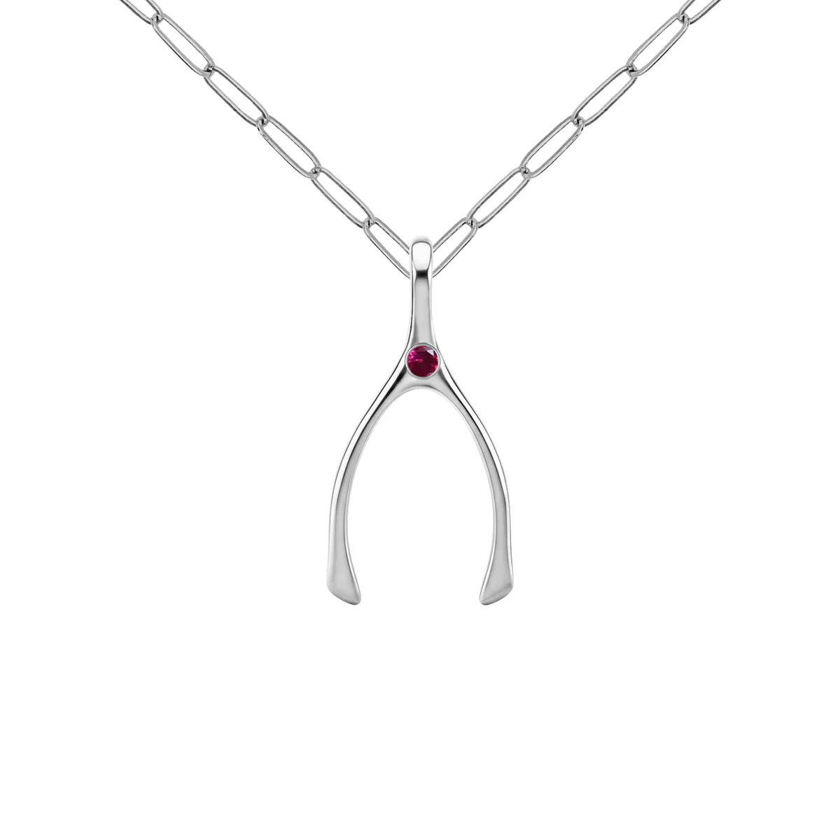Small Ruby Wishbone Pendant in Solid 14k Gold (July) - Image 11