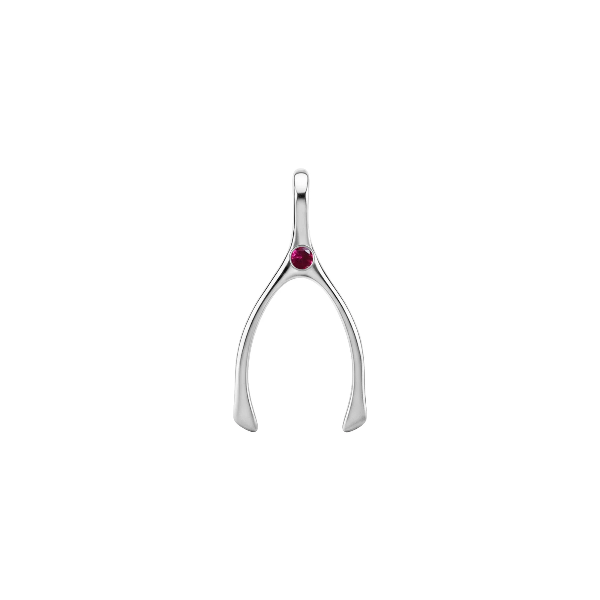 Small Ruby Wishbone Pendant in Solid 14k Gold (July) - Image 5