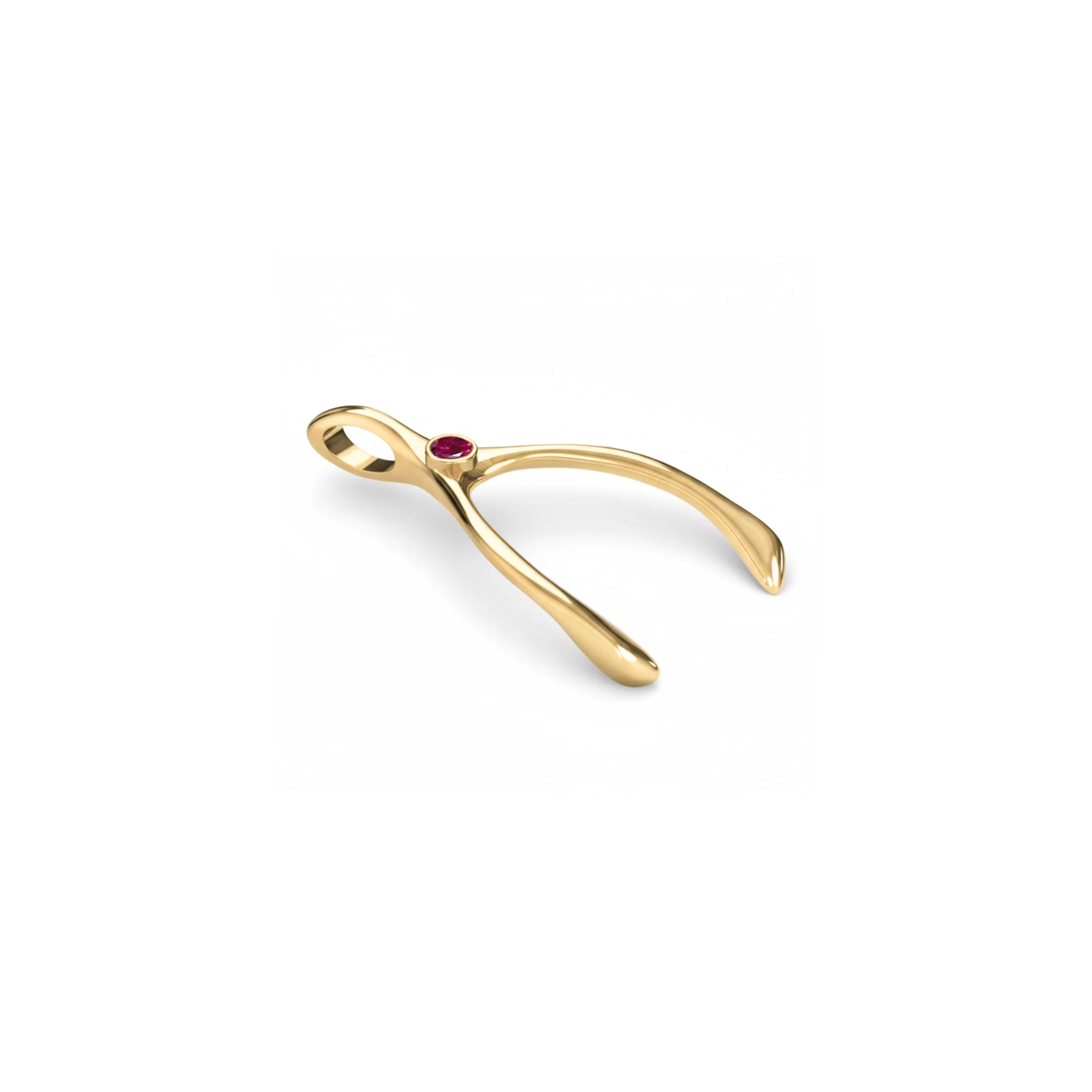 Small Ruby Wishbone Pendant in Solid 14k Gold (July) - Image 7