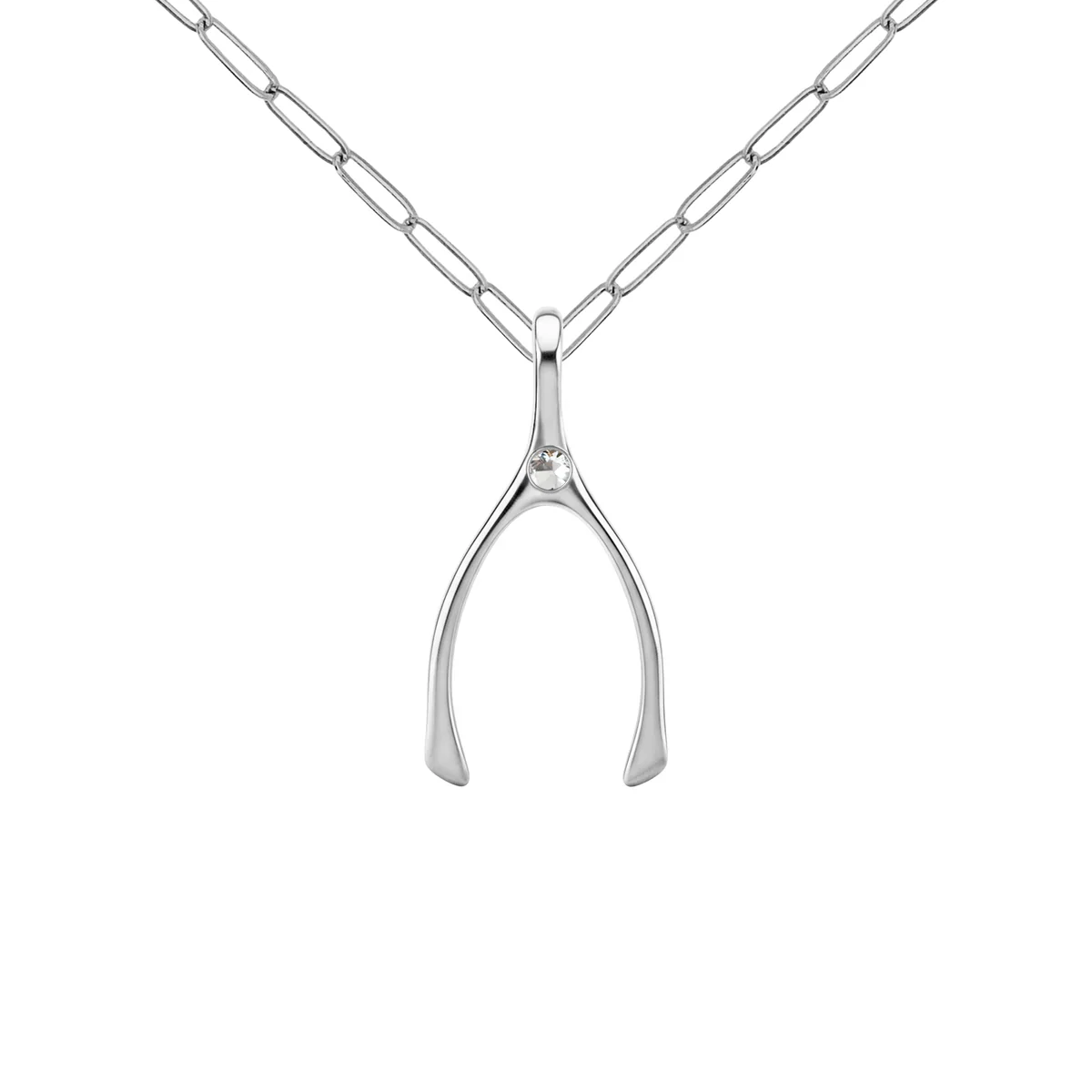 Small White Topaz Wishbone Pendant in Solid 14k Gold (April) - Image 11